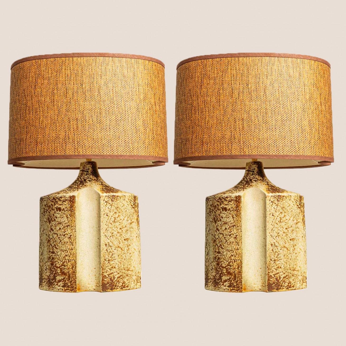 Pair of Large Ceramic Table Lamps for Soholm by Haico Nietzsche, Denmark 1960 Brutalista en venta