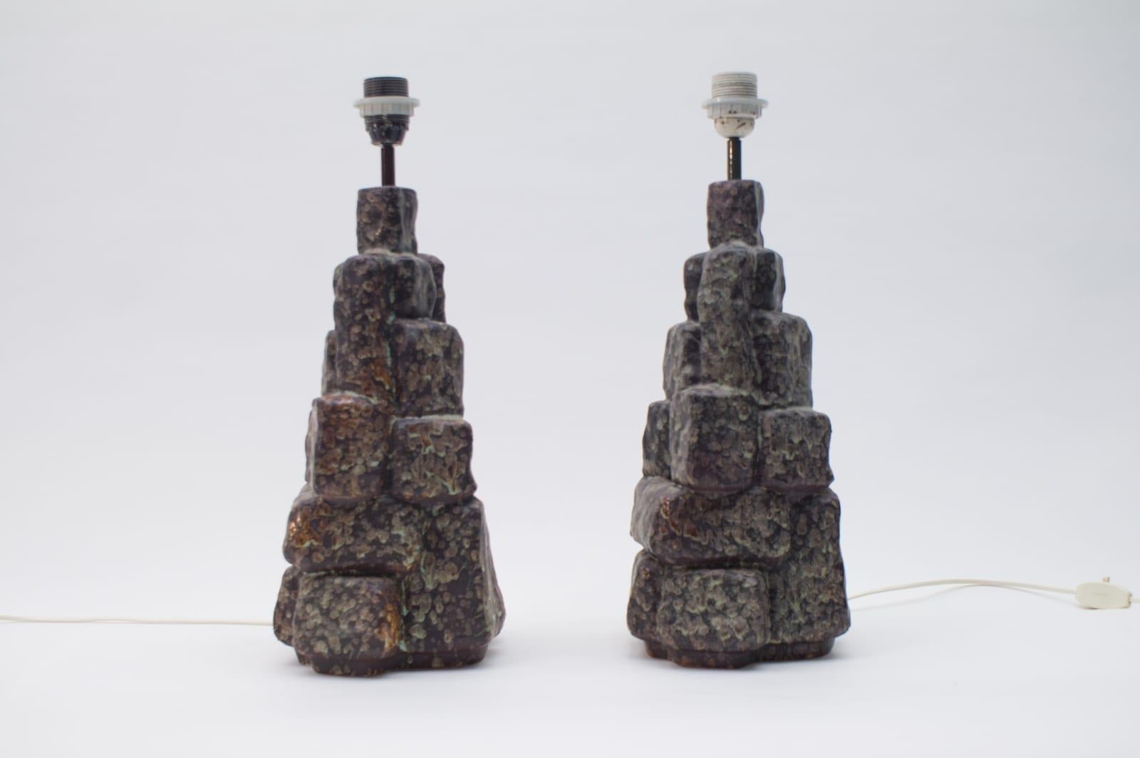 Italian Pair of Large Ceramic Table Lamps in the Shape of Rocks, 1960s Italy