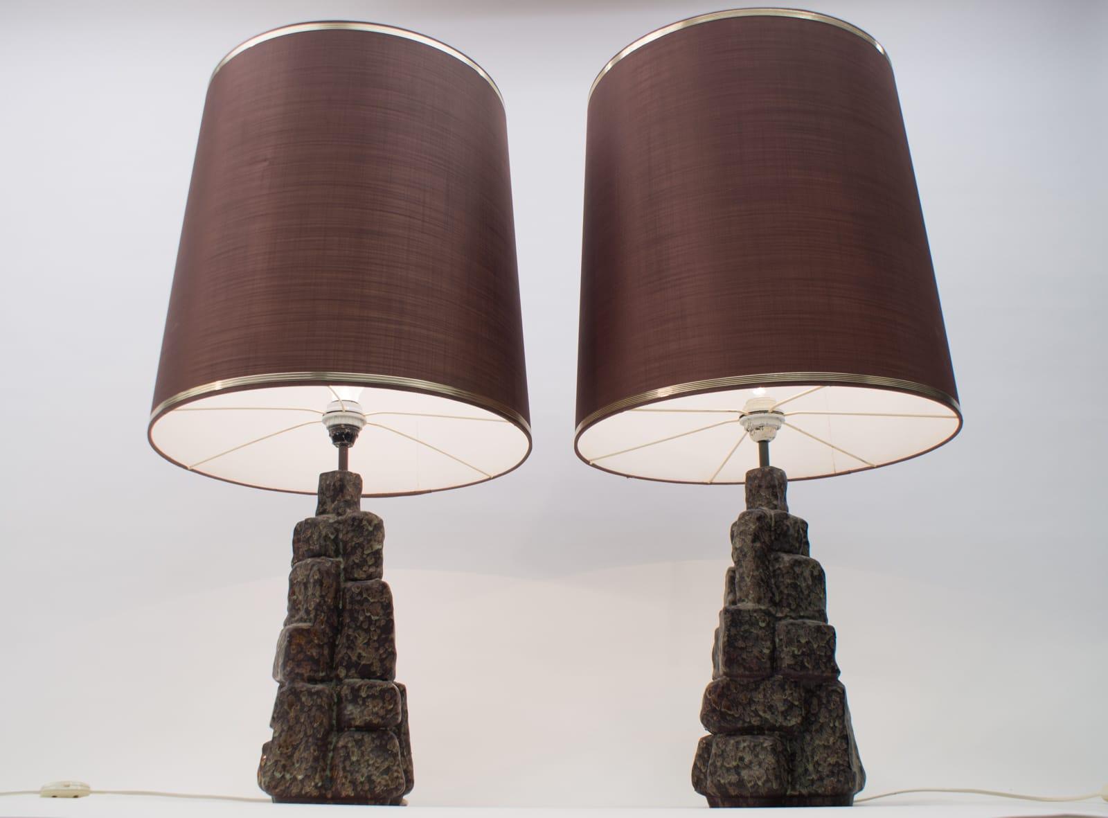 Metal Pair of Large Ceramic Table Lamps in the Shape of Rocks, 1960s Italy