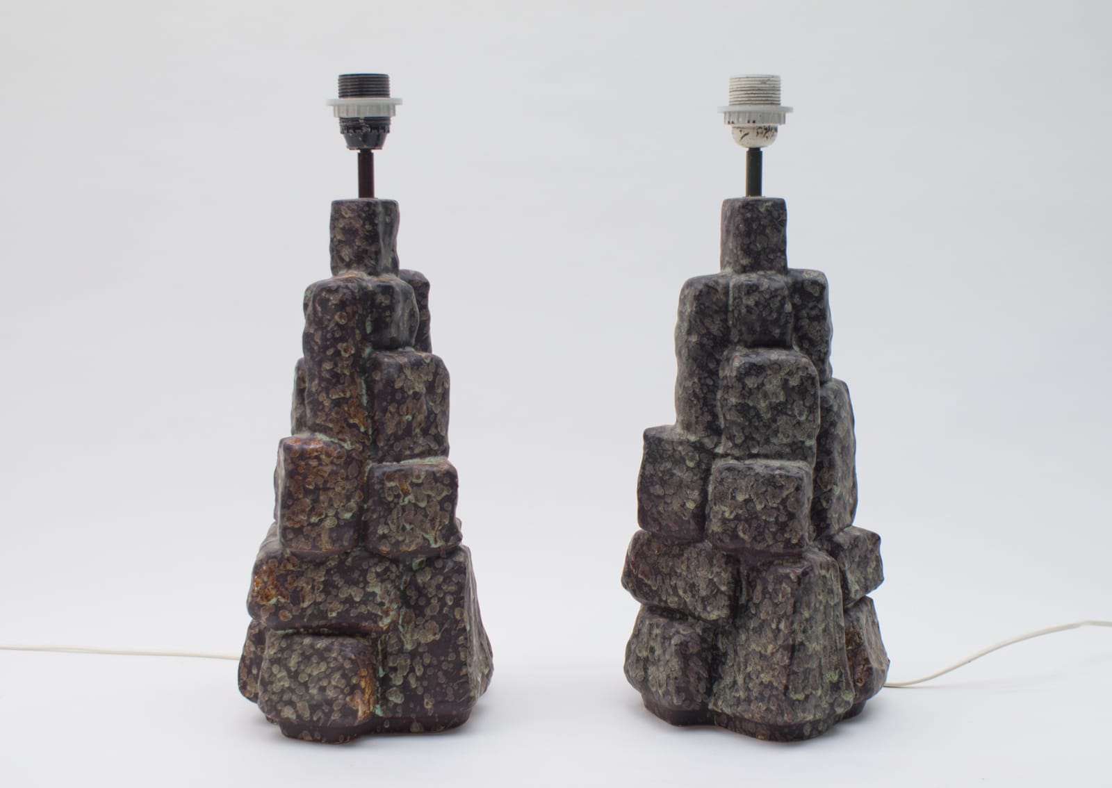Pair of Large Ceramic Table Lamps in the Shape of Rocks, 1960s Italy