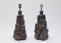 Pair of Large Ceramic Table Lamps in the Shape of Rocks, 1960s Italy