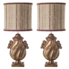 Pair of Large Ceramic Table Lamps with Full Urn Shaped Body