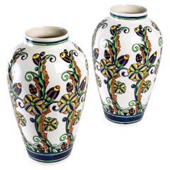 Pair of Large Ceramic Vases, Charles Catteau Boch Frères La Louvière, Art Deco