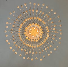 Pair of large chandeliers decorated with glass drops, chrome metal frames, Italy