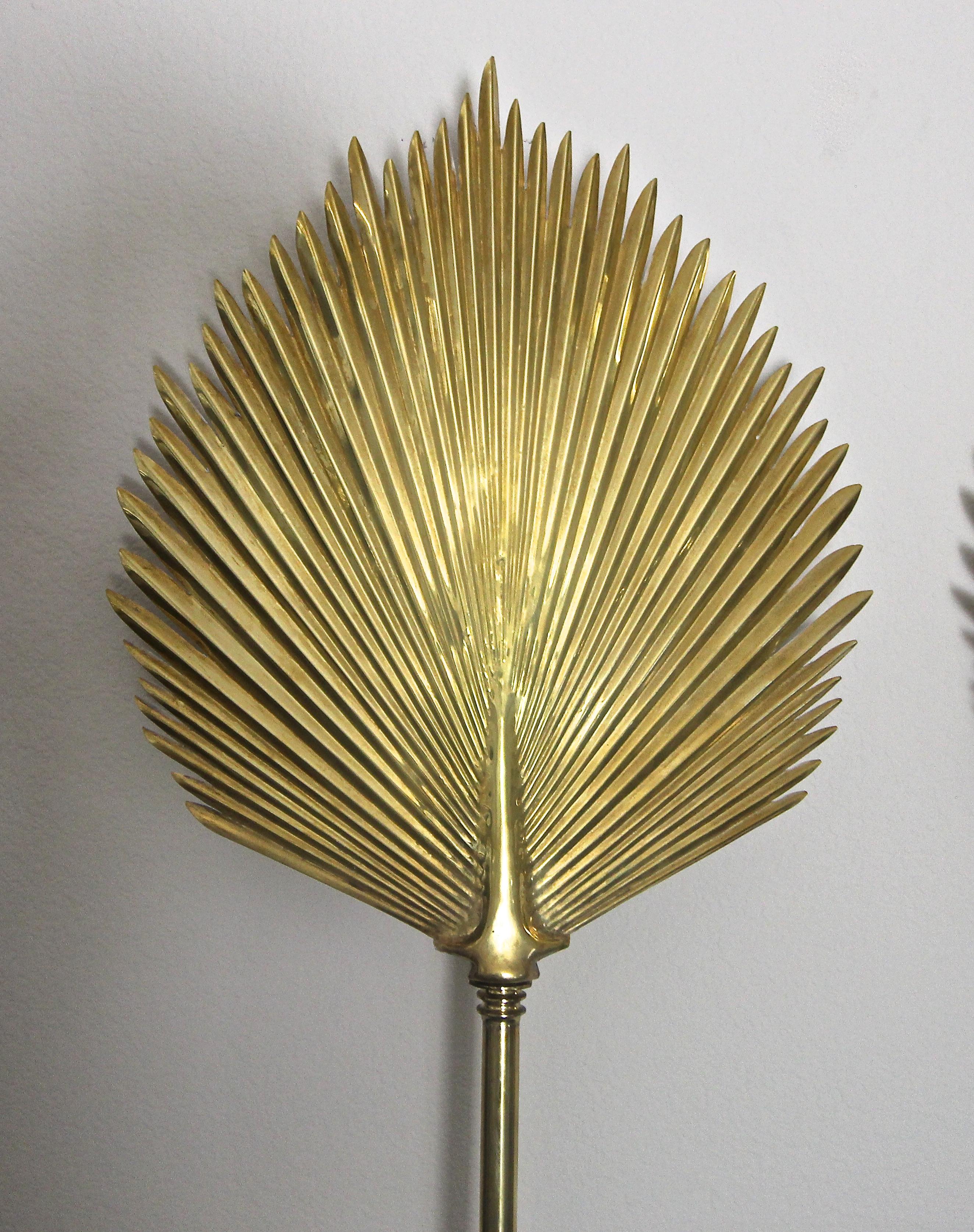 Pair of Large Chapman Brass Palm Frond Leave Wall Sconces 10