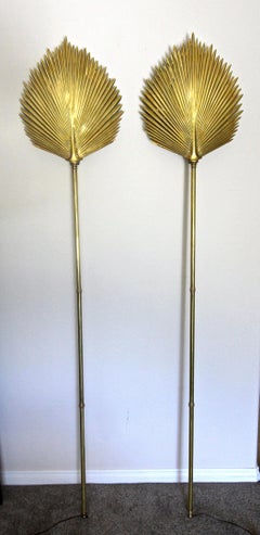 Pair of Large Chapman Brass Palm Frond Leave Wall Sconces