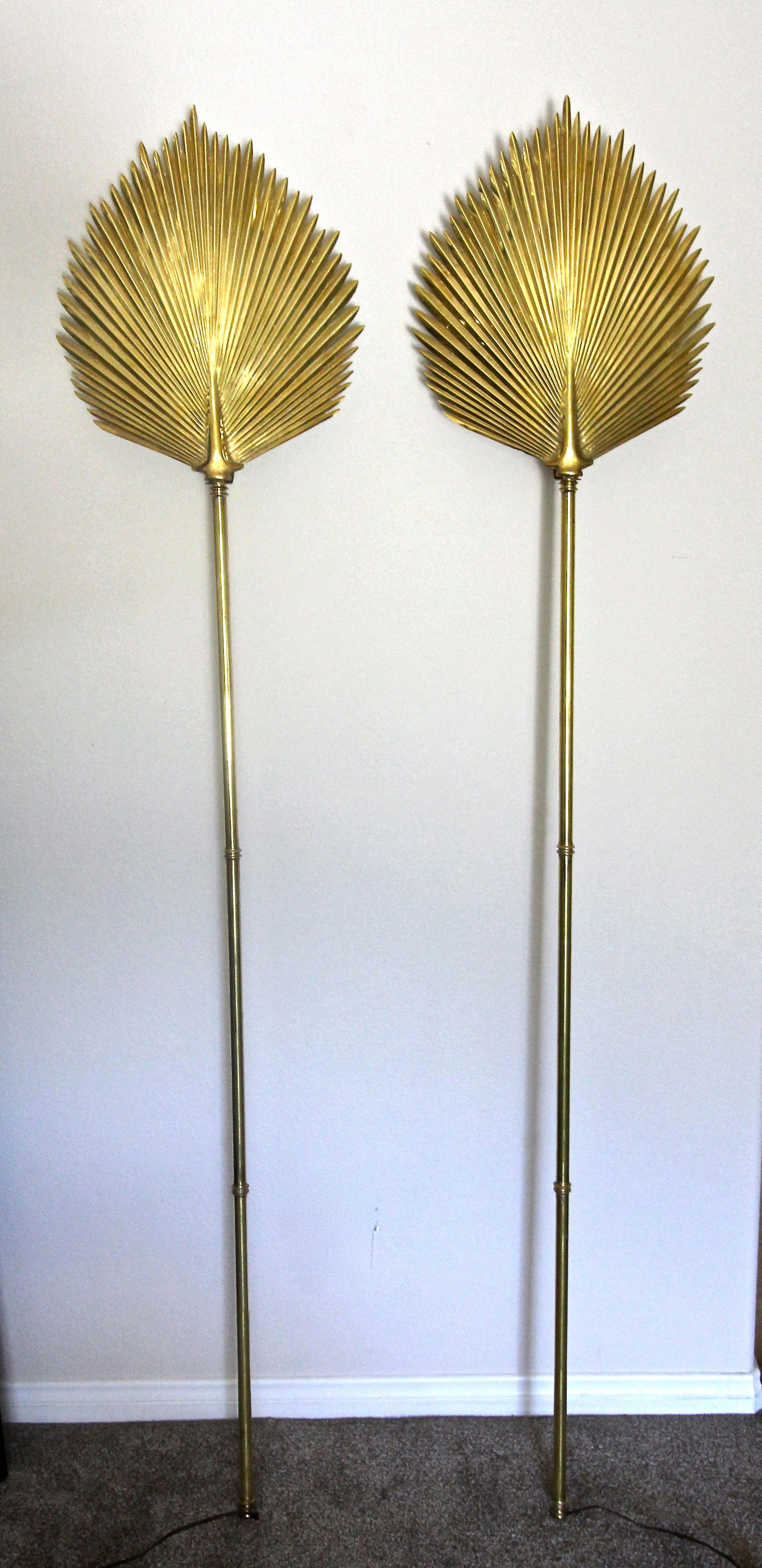 Pair of Large Chapman Brass Palm Frond Leave Wall Sconces 15