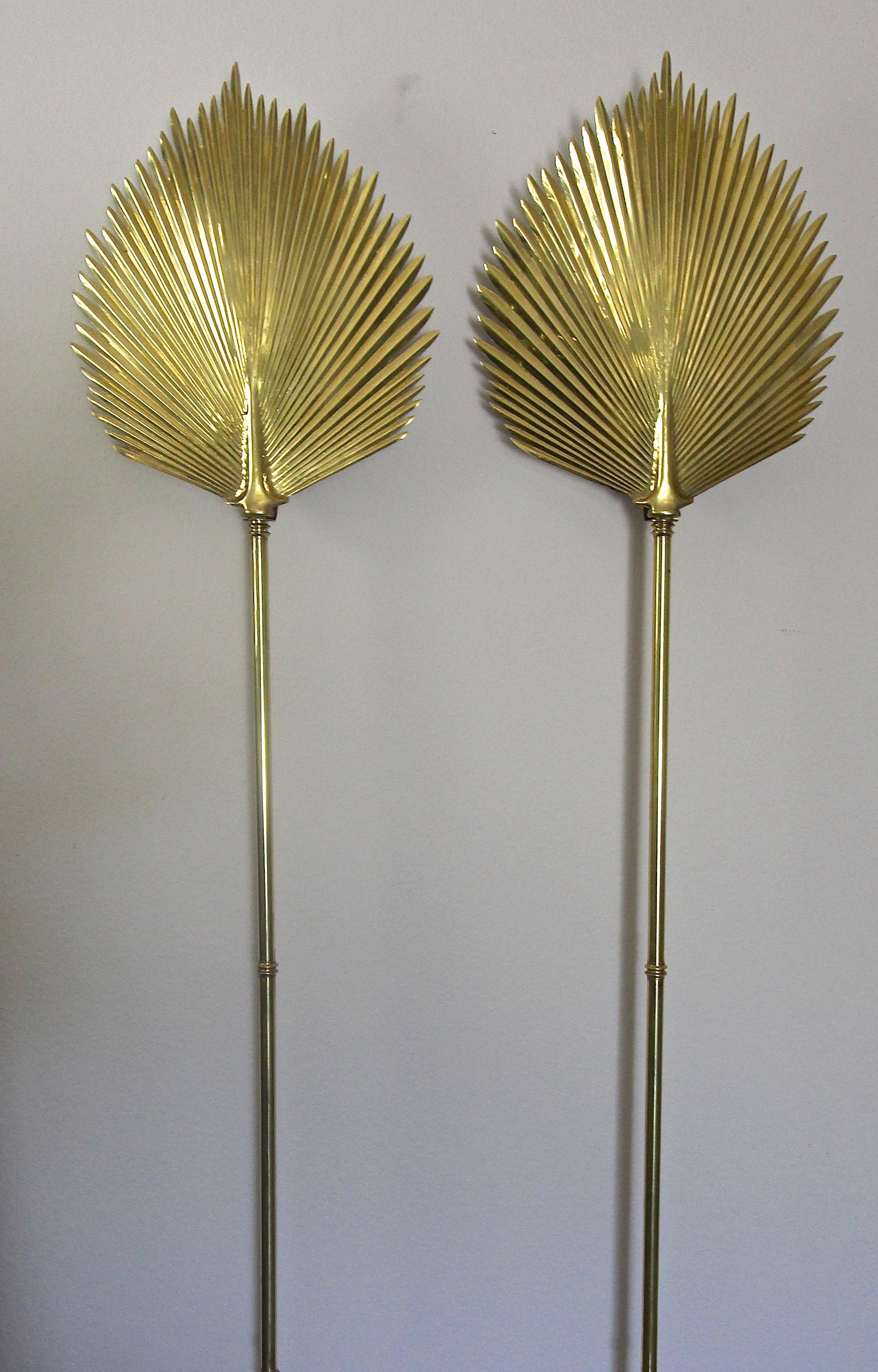 American Pair of Large Chapman Brass Palm Frond Leave Wall Sconces