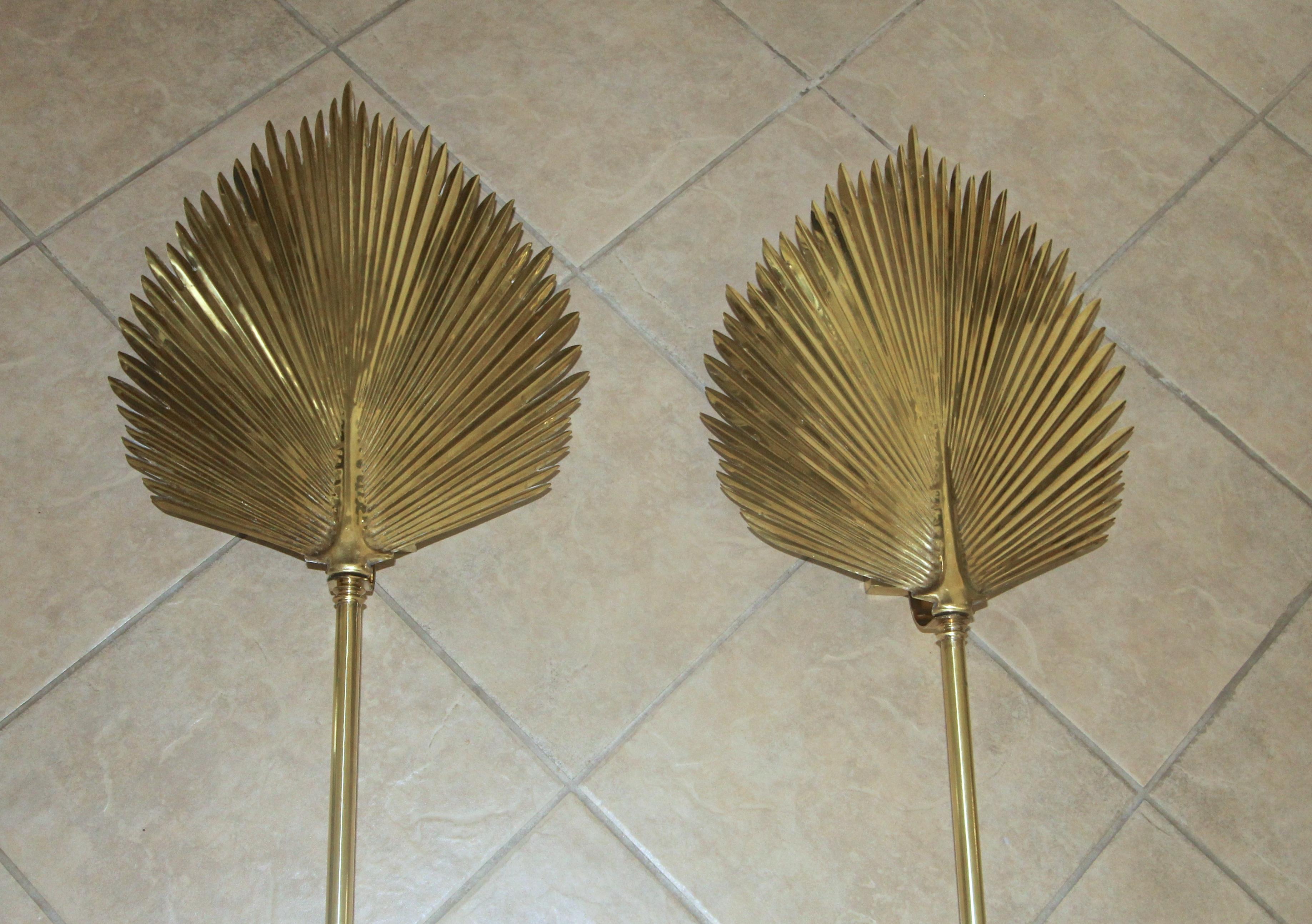 Pair of Large Chapman Brass Palm Frond Leave Wall Sconces 1
