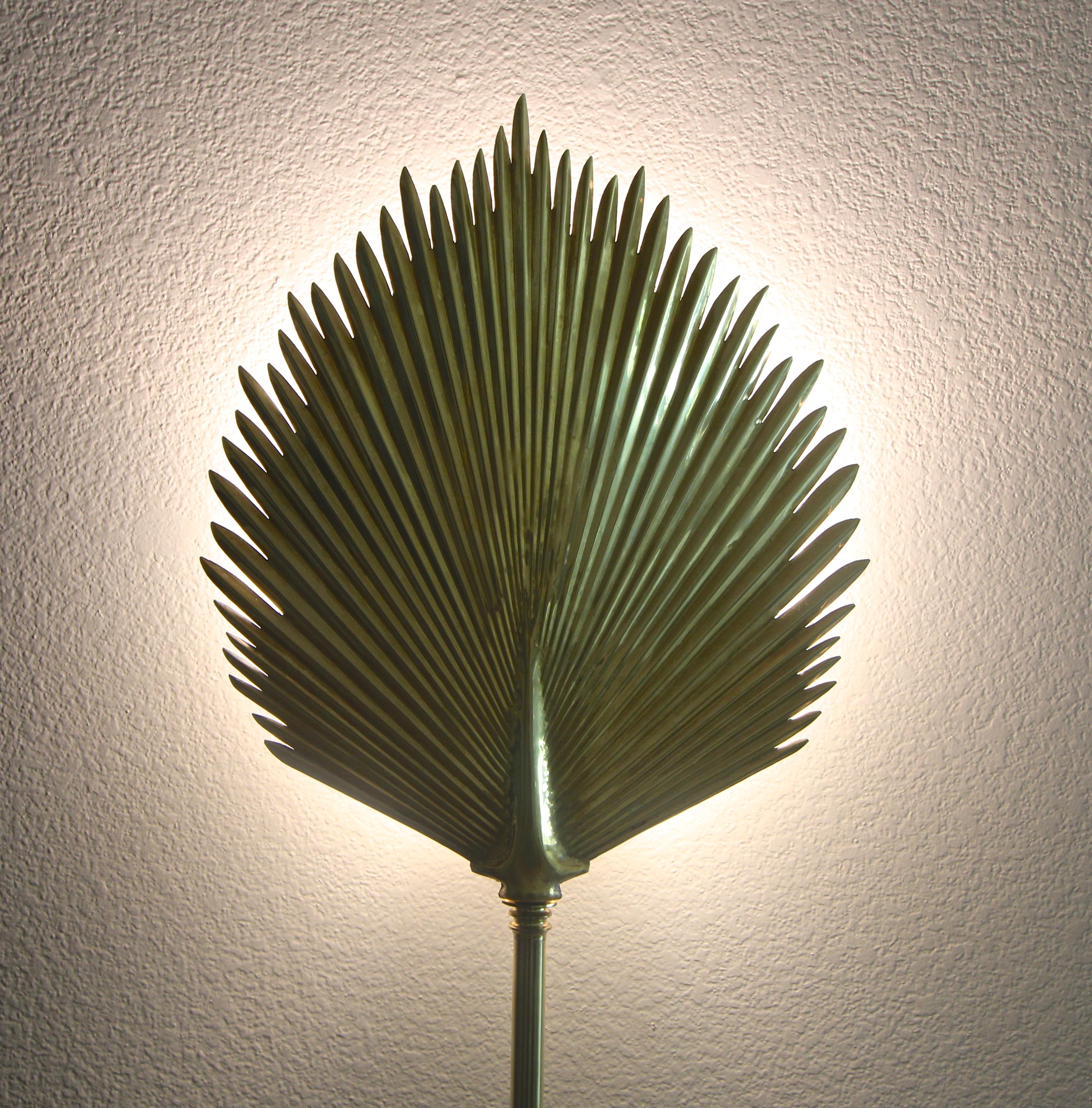 Pair of Large Chapman Brass Palm Frond Leave Wall Sconces 2