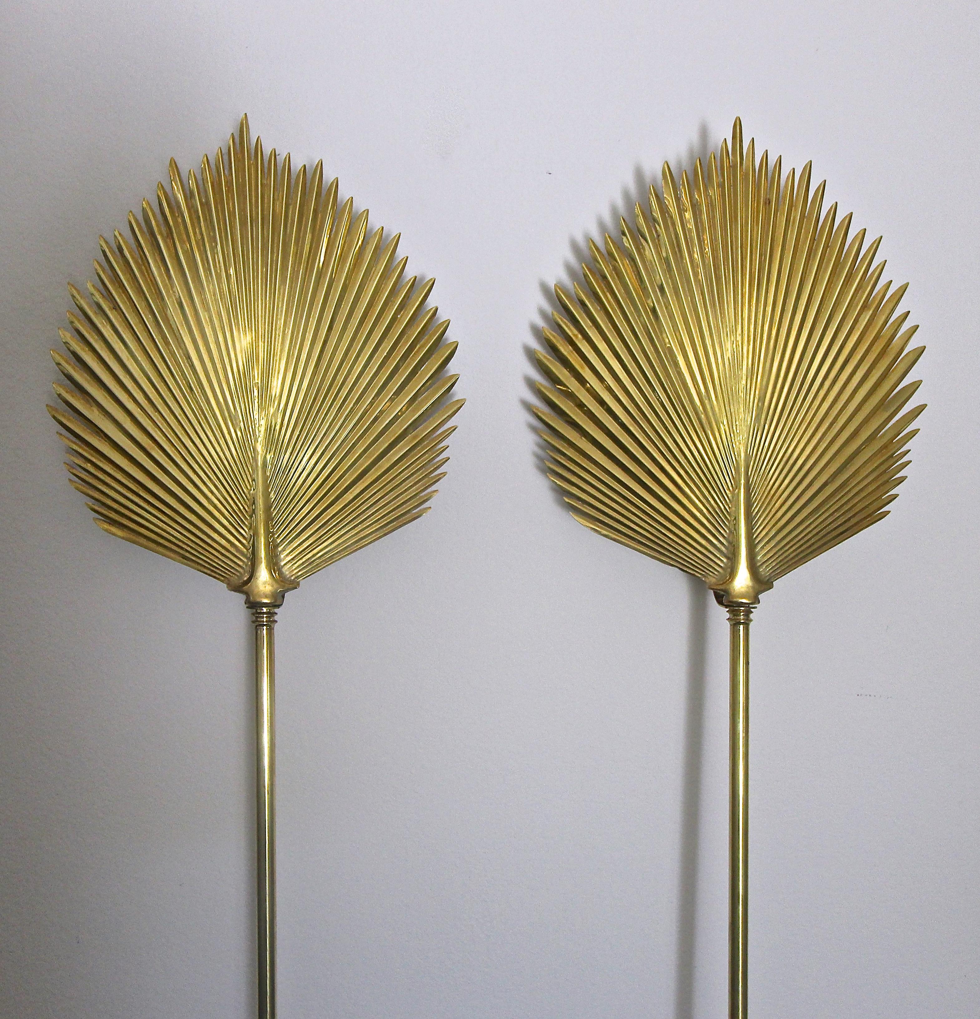 Pair of Large Chapman Brass Palm Frond Leave Wall Sconces 3