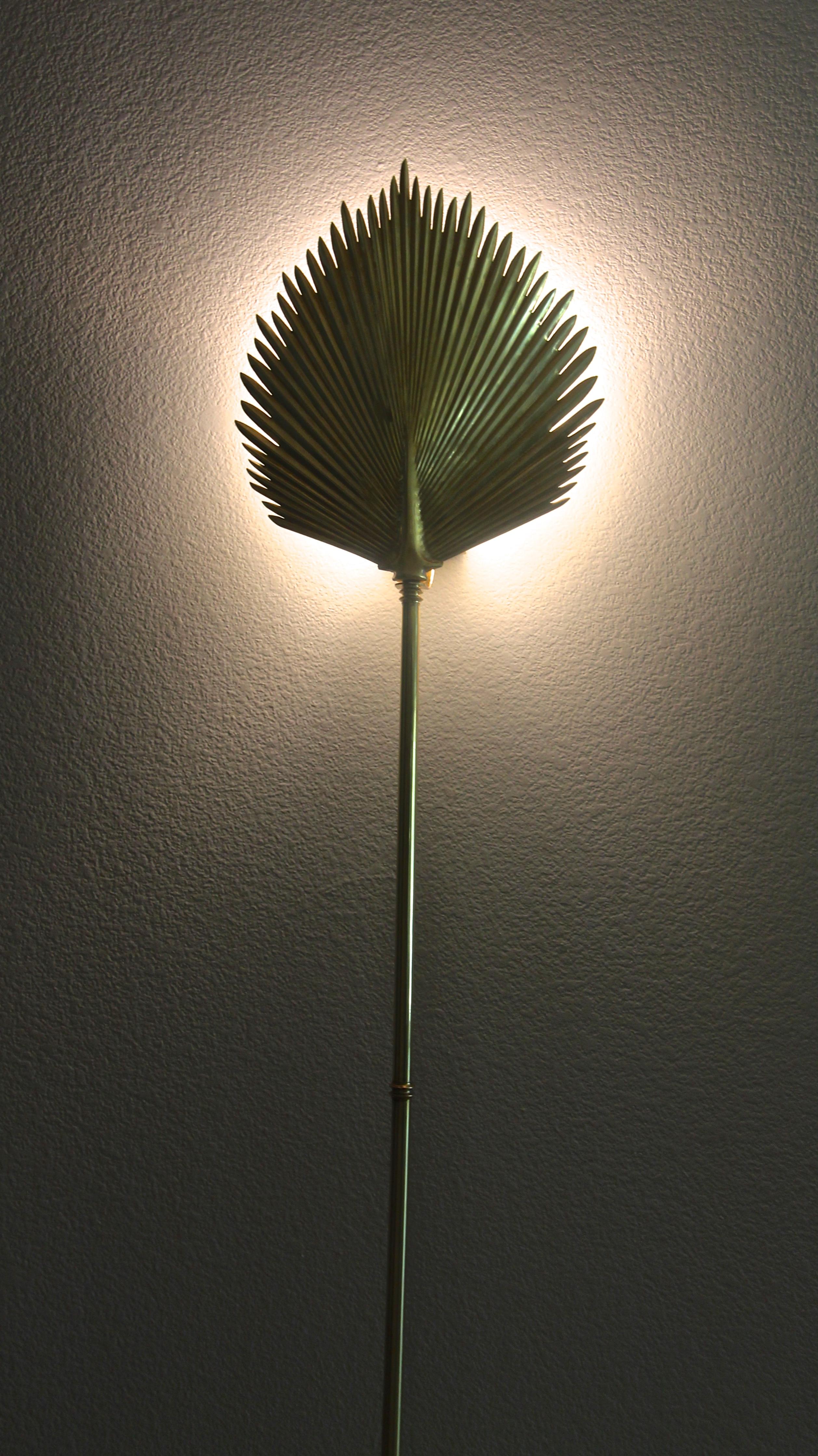 Pair of Large Chapman Brass Palm Frond Leave Wall Sconces 4