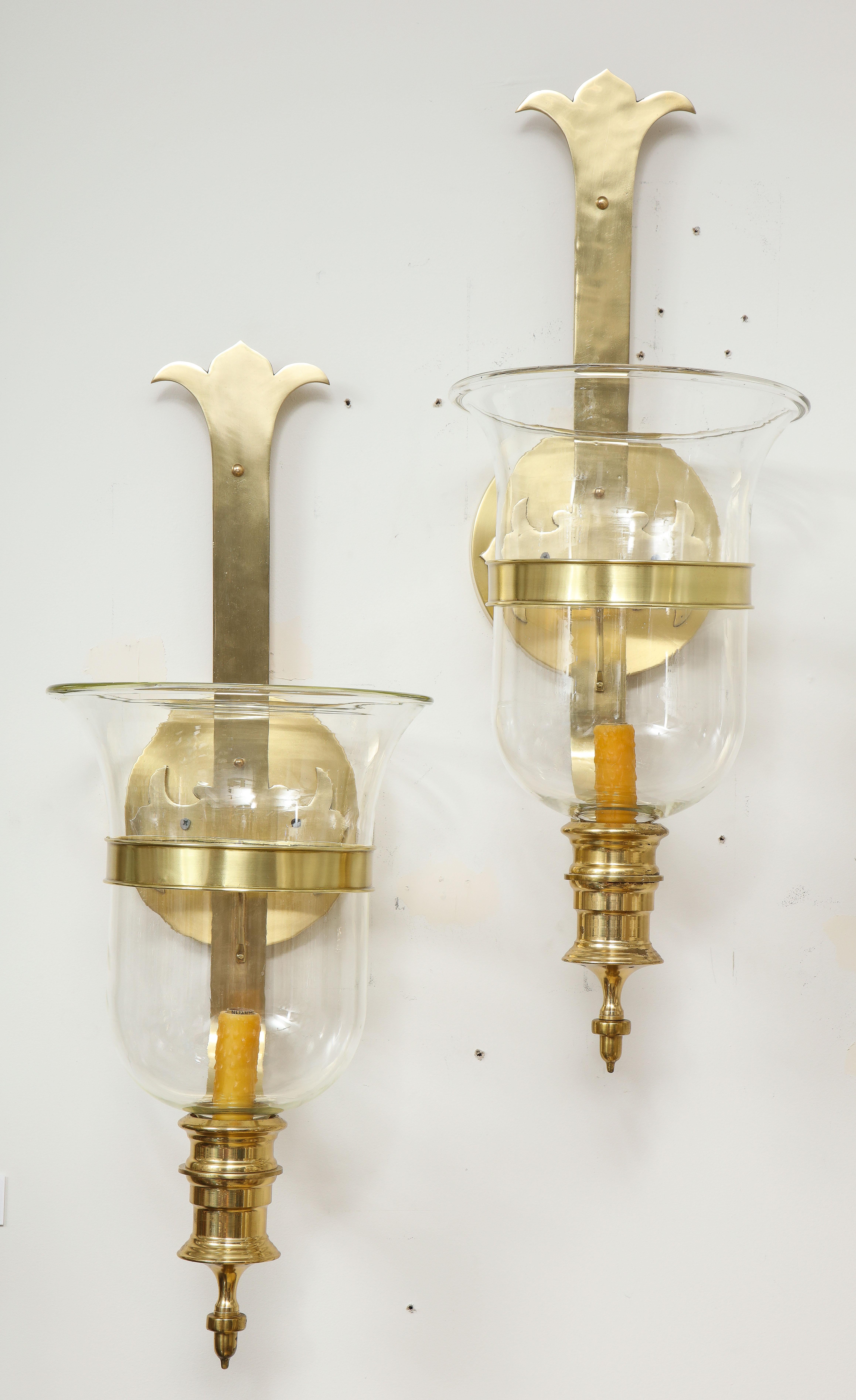 Hollywood Regency Pair of Large Chapman Hurricane Sconces