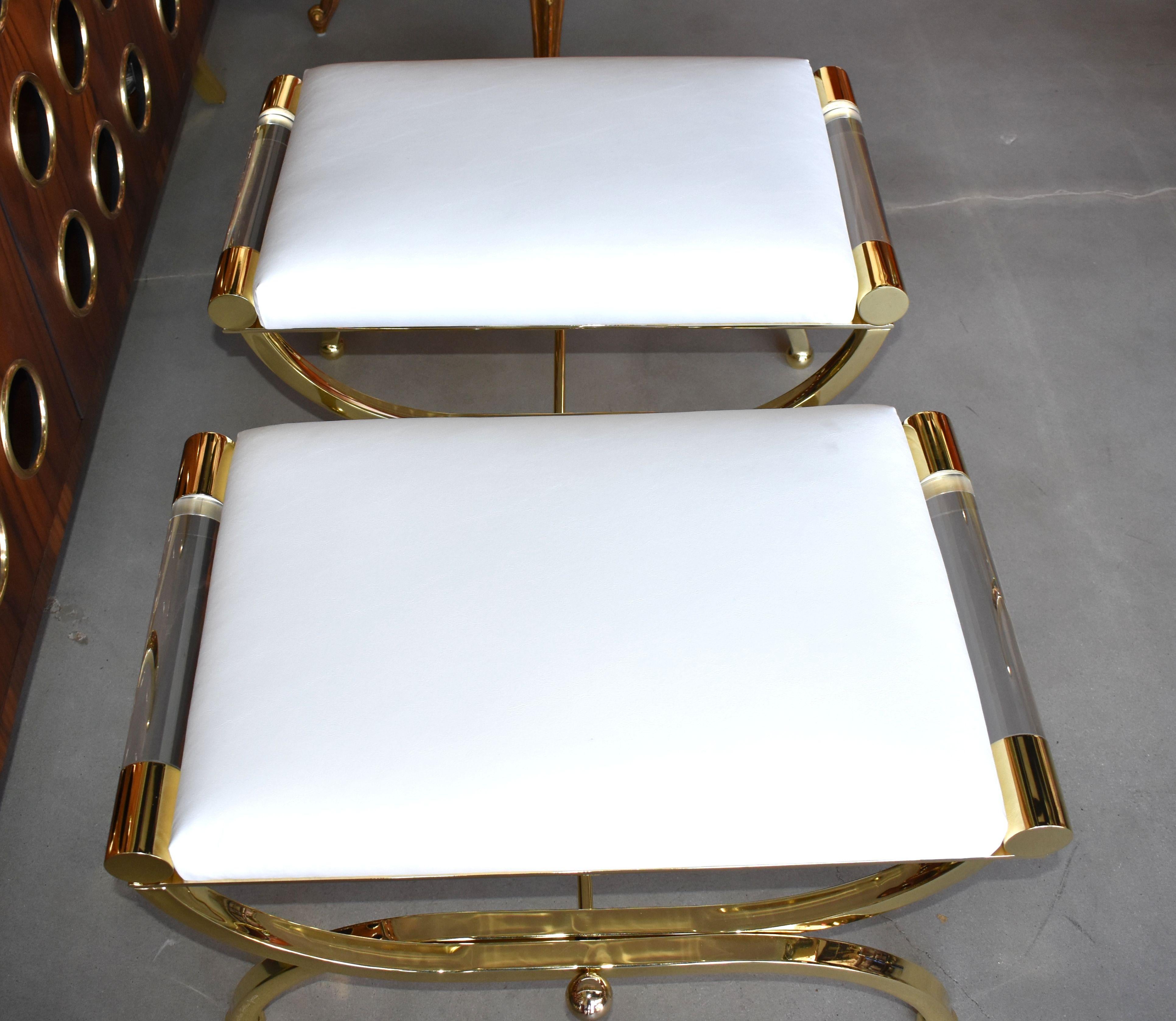 Pair of Large Charles Hollis Jones Brass Regency Benches, Signed For Sale 6