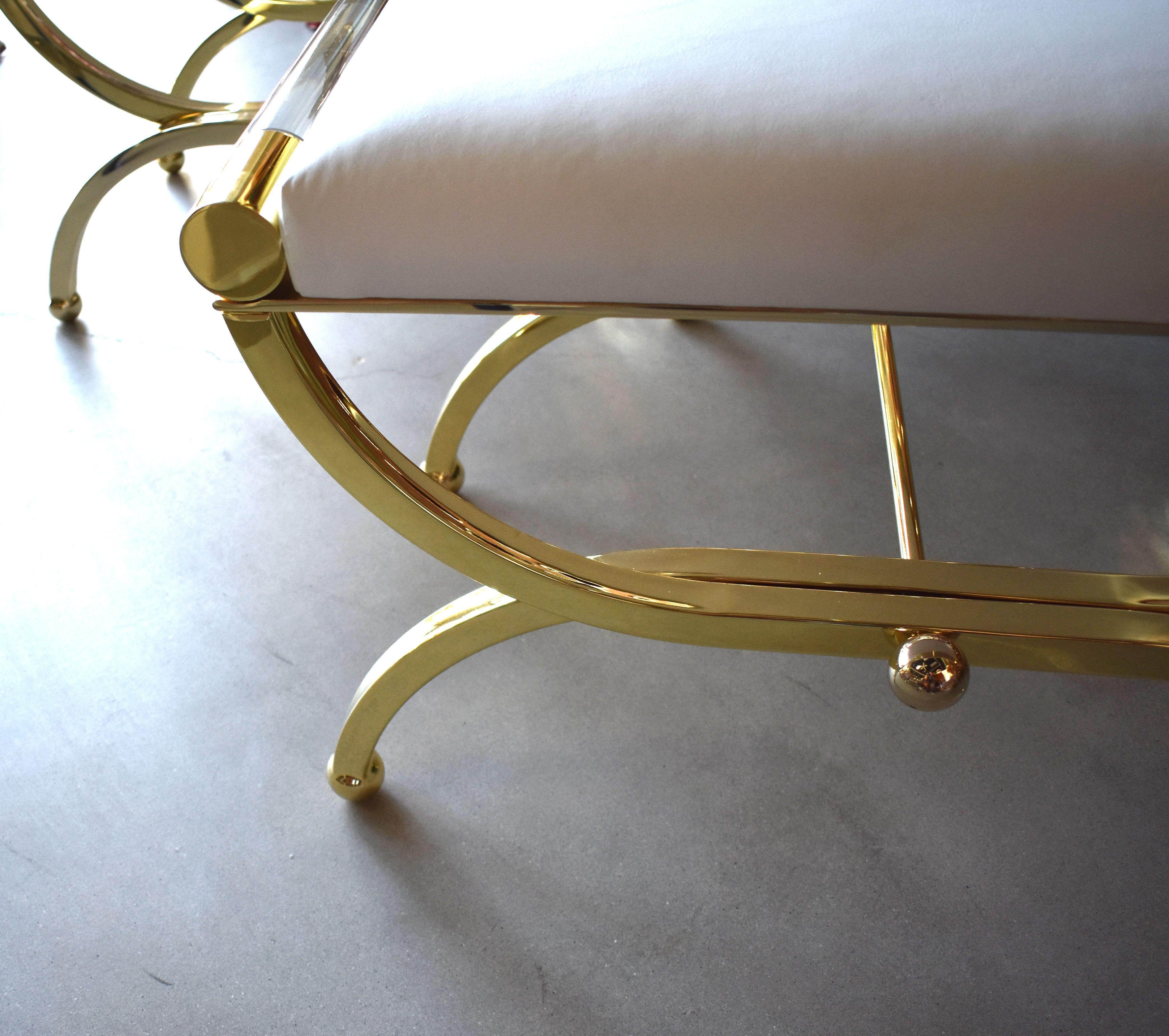 Mid-Century Modern Pair of Large Charles Hollis Jones Brass Regency Benches, Signed For Sale