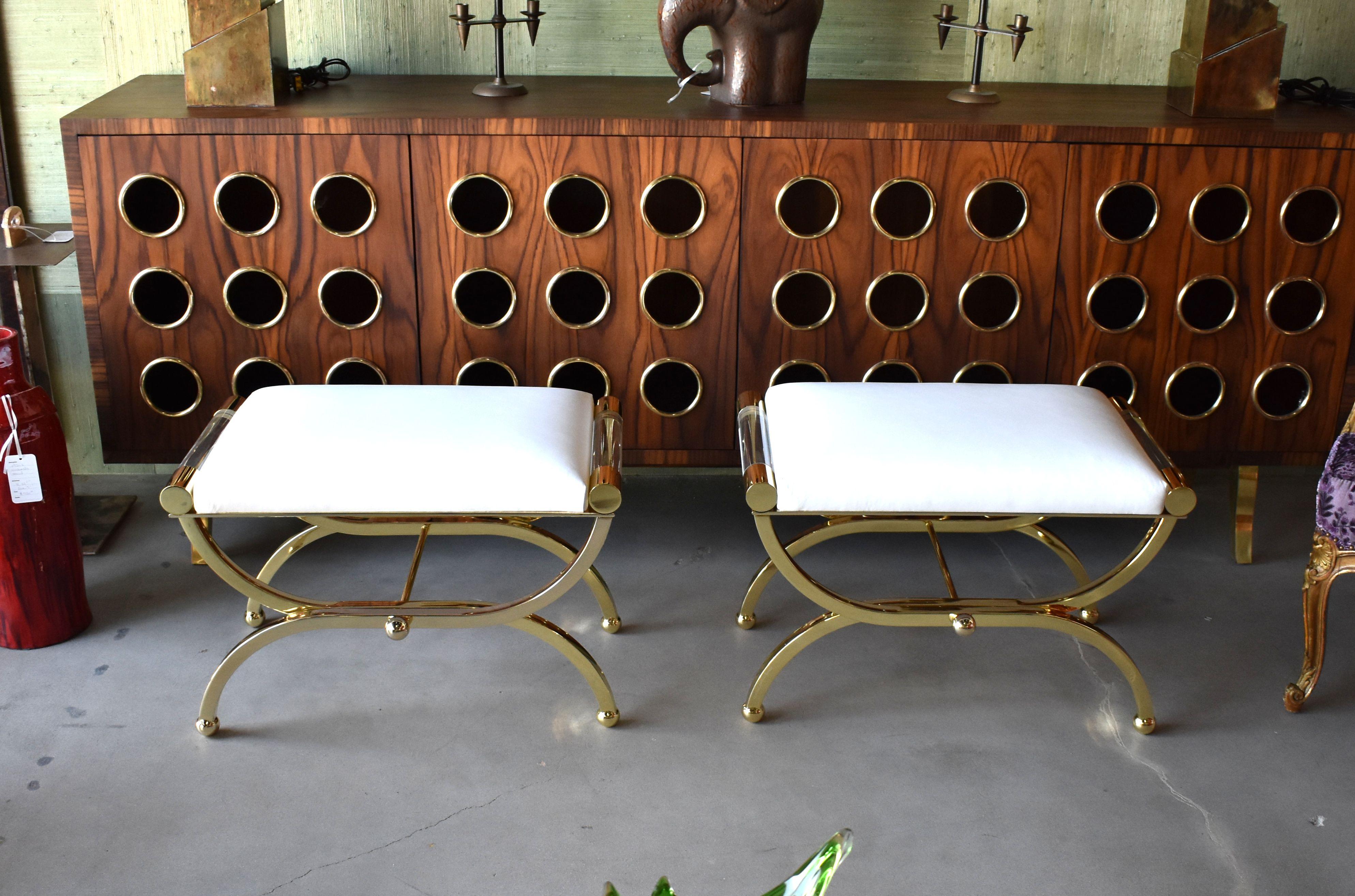 Pair of Large Charles Hollis Jones Brass Regency Benches, Signed For Sale 1
