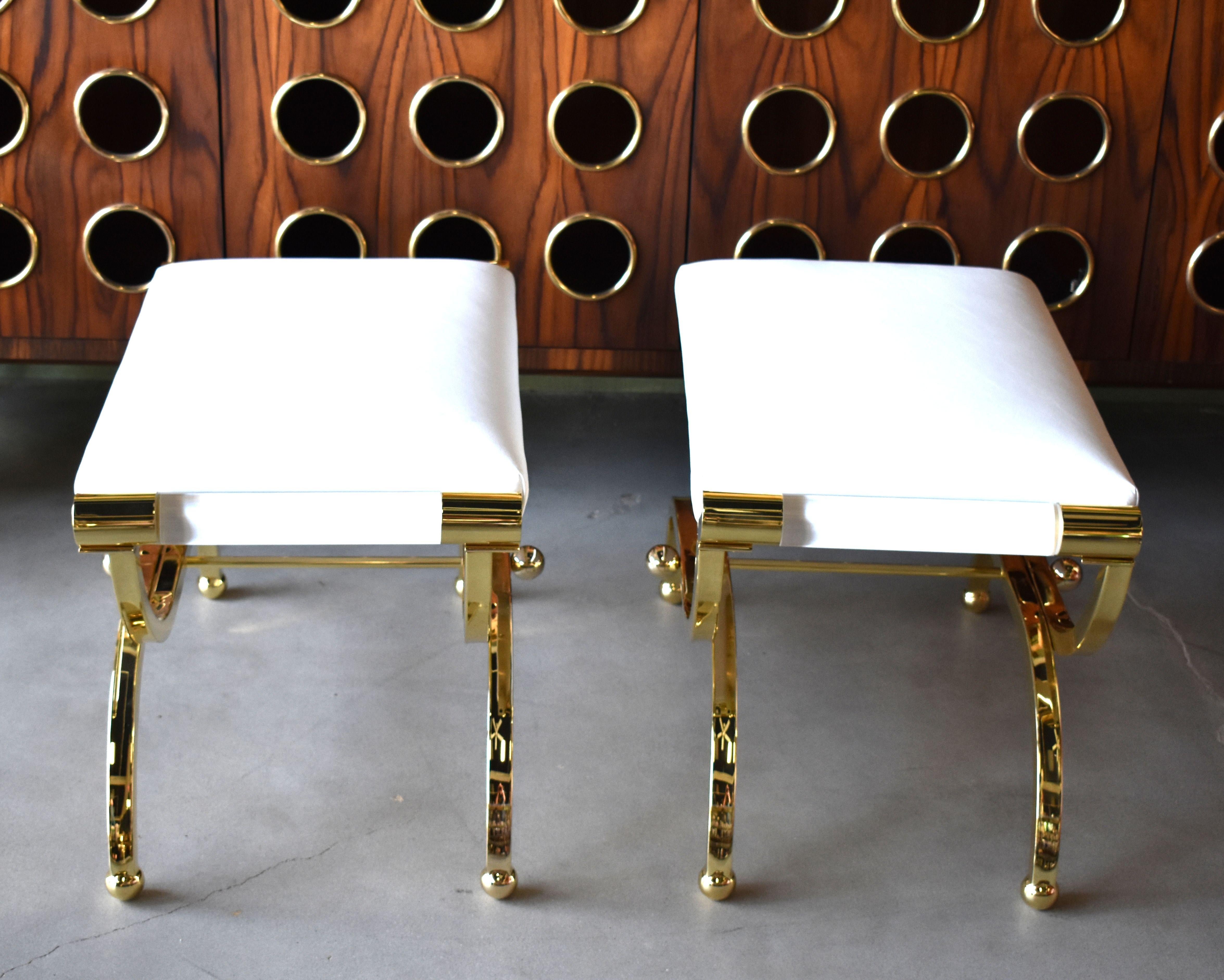 Pair of Large Charles Hollis Jones Brass Regency Benches, Signed For Sale 3