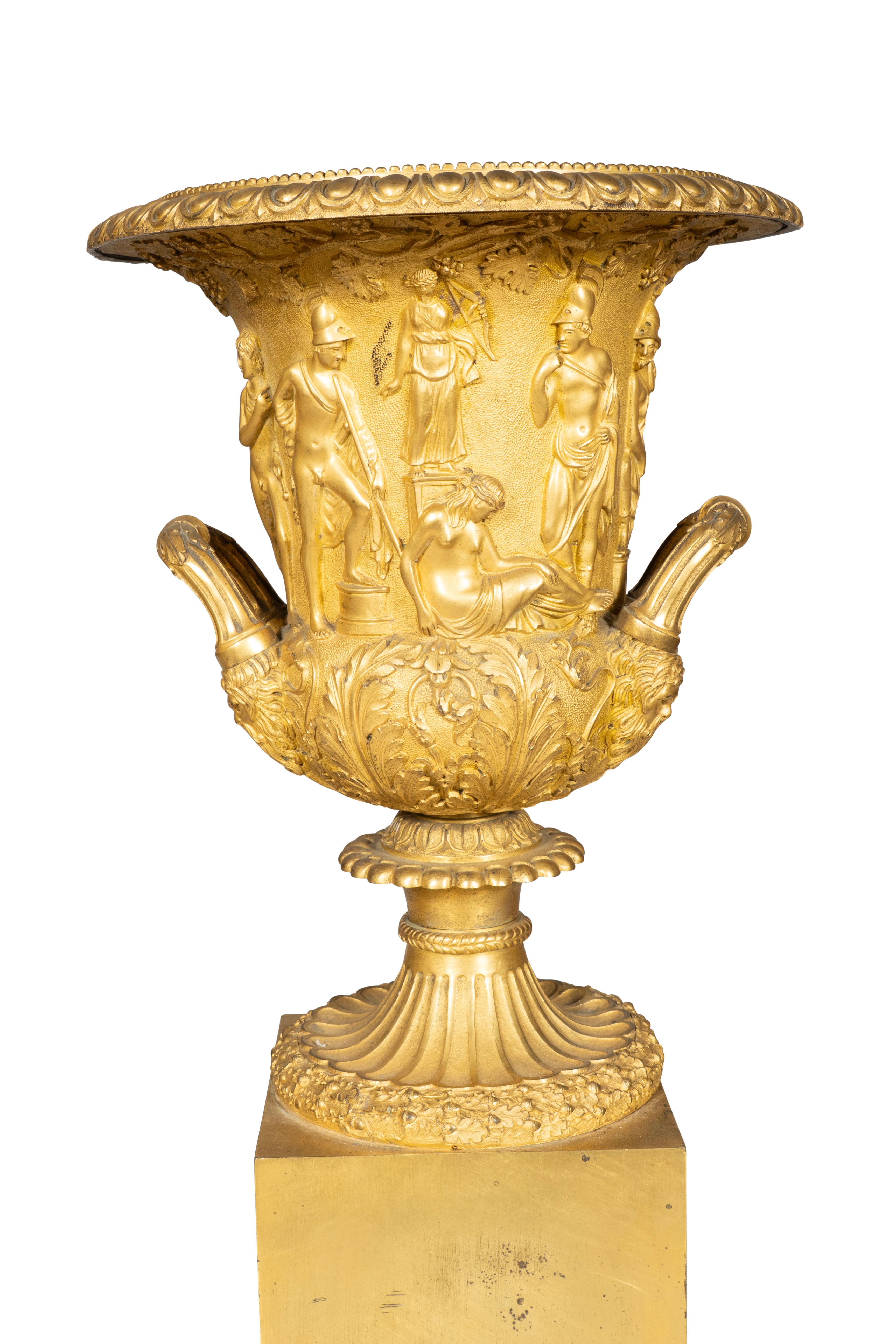 French Pair Of Large Charles X Gilt Bronze Urns For Sale
