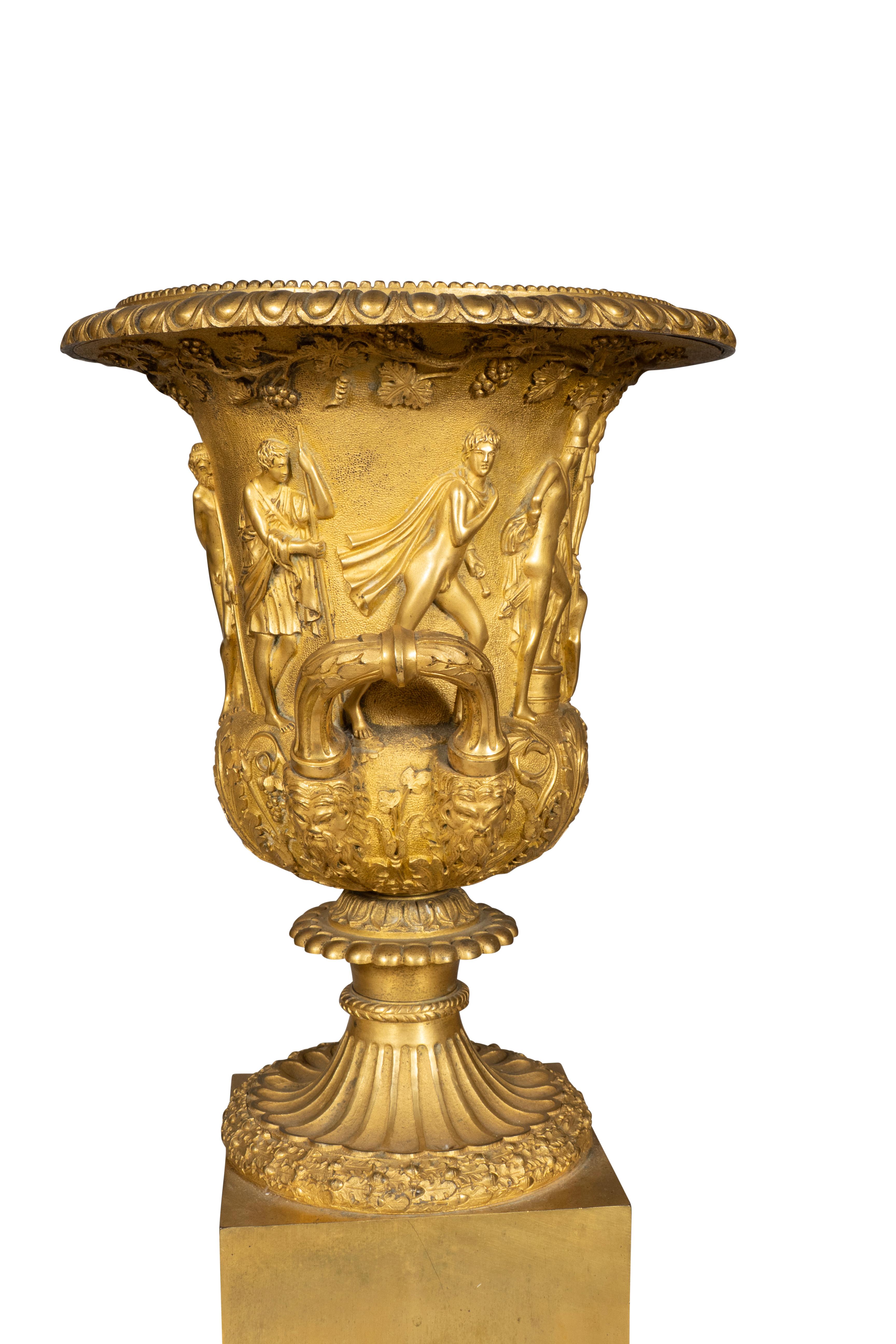 Mid-19th Century Pair Of Large Charles X Gilt Bronze Urns For Sale