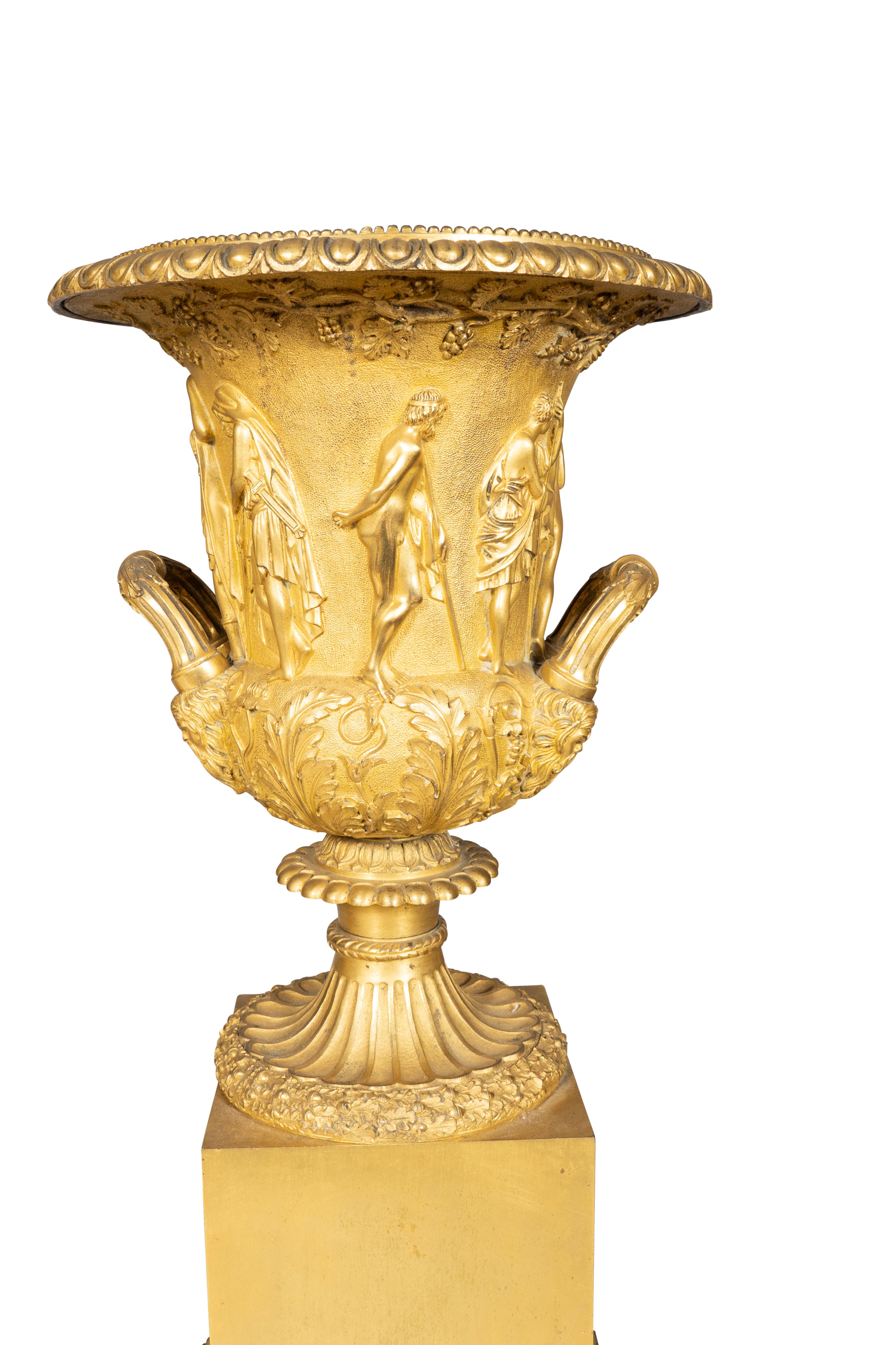 Pair Of Large Charles X Gilt Bronze Urns For Sale 1