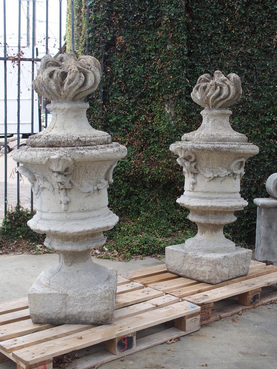 Pair of Large Chateau Size Cast Stone ‘Pots A Feu’ from France In Good Condition In Dallas, TX