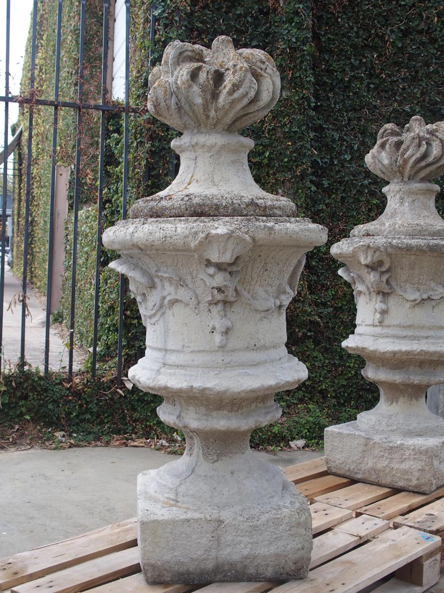 Contemporary Pair of Large Chateau Size Cast Stone ‘Pots A Feu’ from France