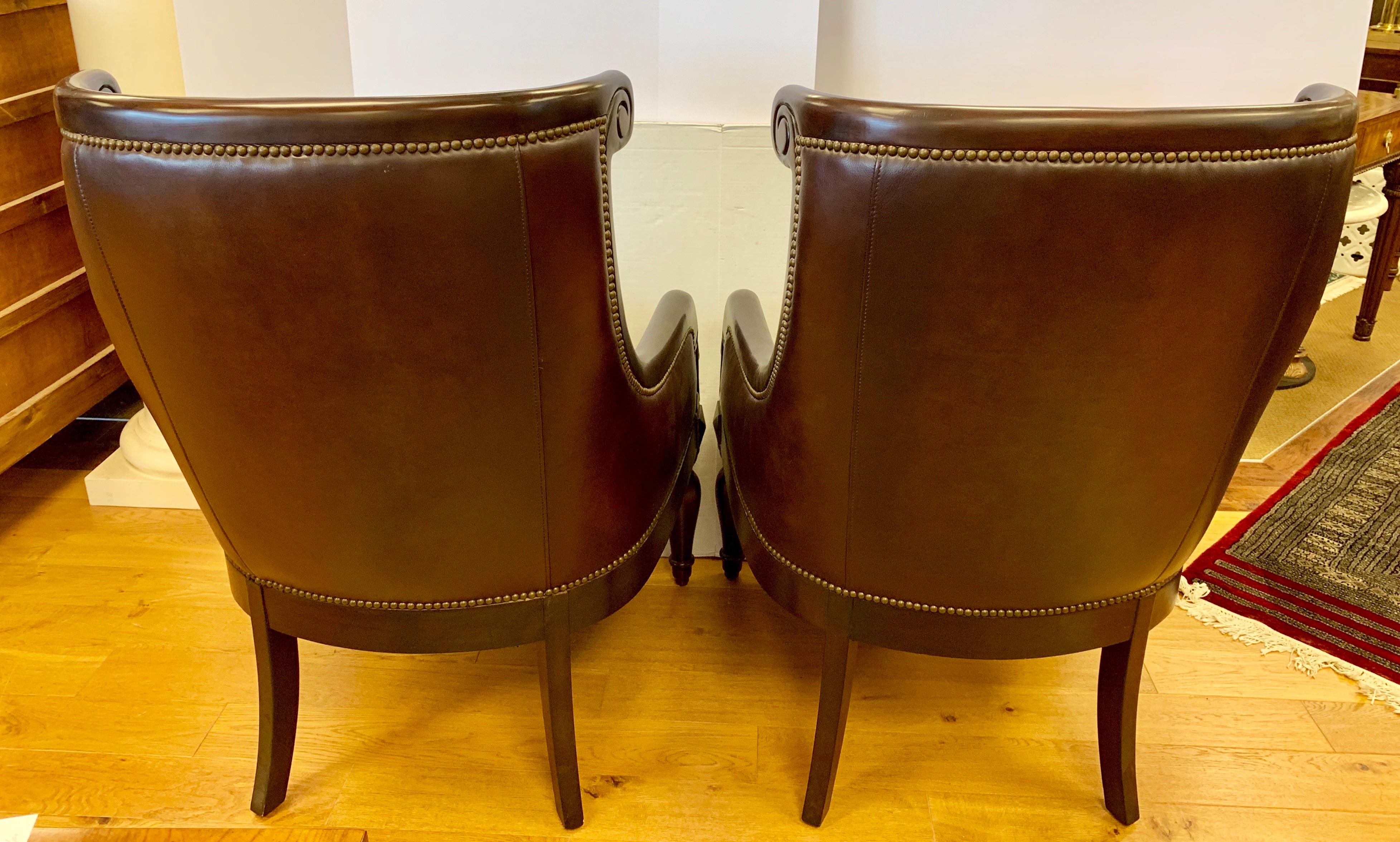 Pair of Large Chesterfield Dark Brown Tufted Leather Armchairs Wingbacks 3