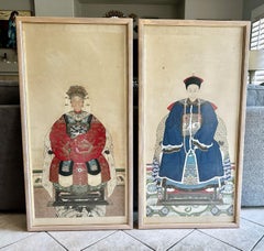 Pair of Large Chinese 19th Century Ancestor Portraits