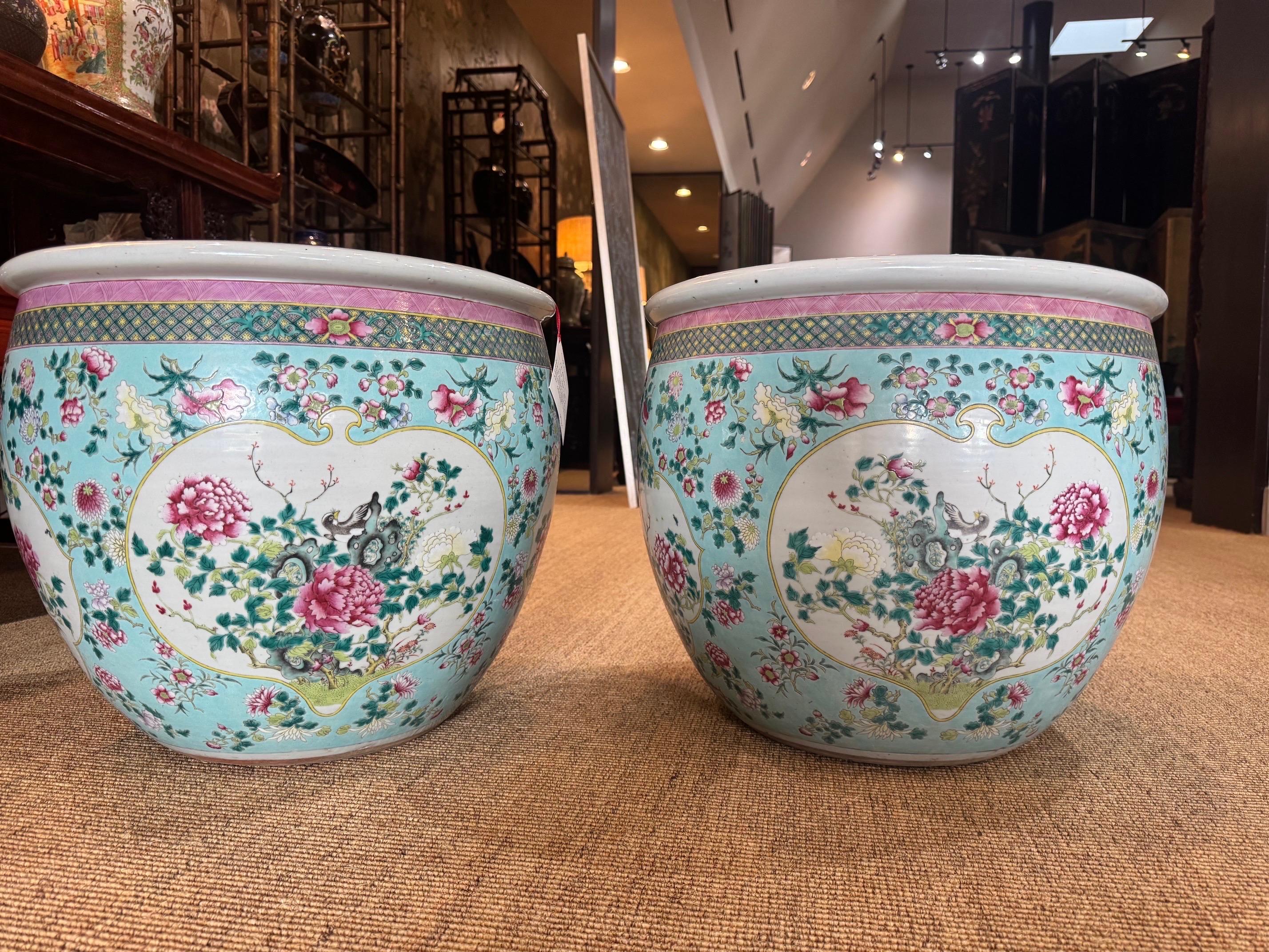 Paire de grandes jardinières chinoises du 19e siècle Bon état - En vente à New York, NY