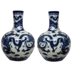 Pair of Large Chinese Blue and White Vases