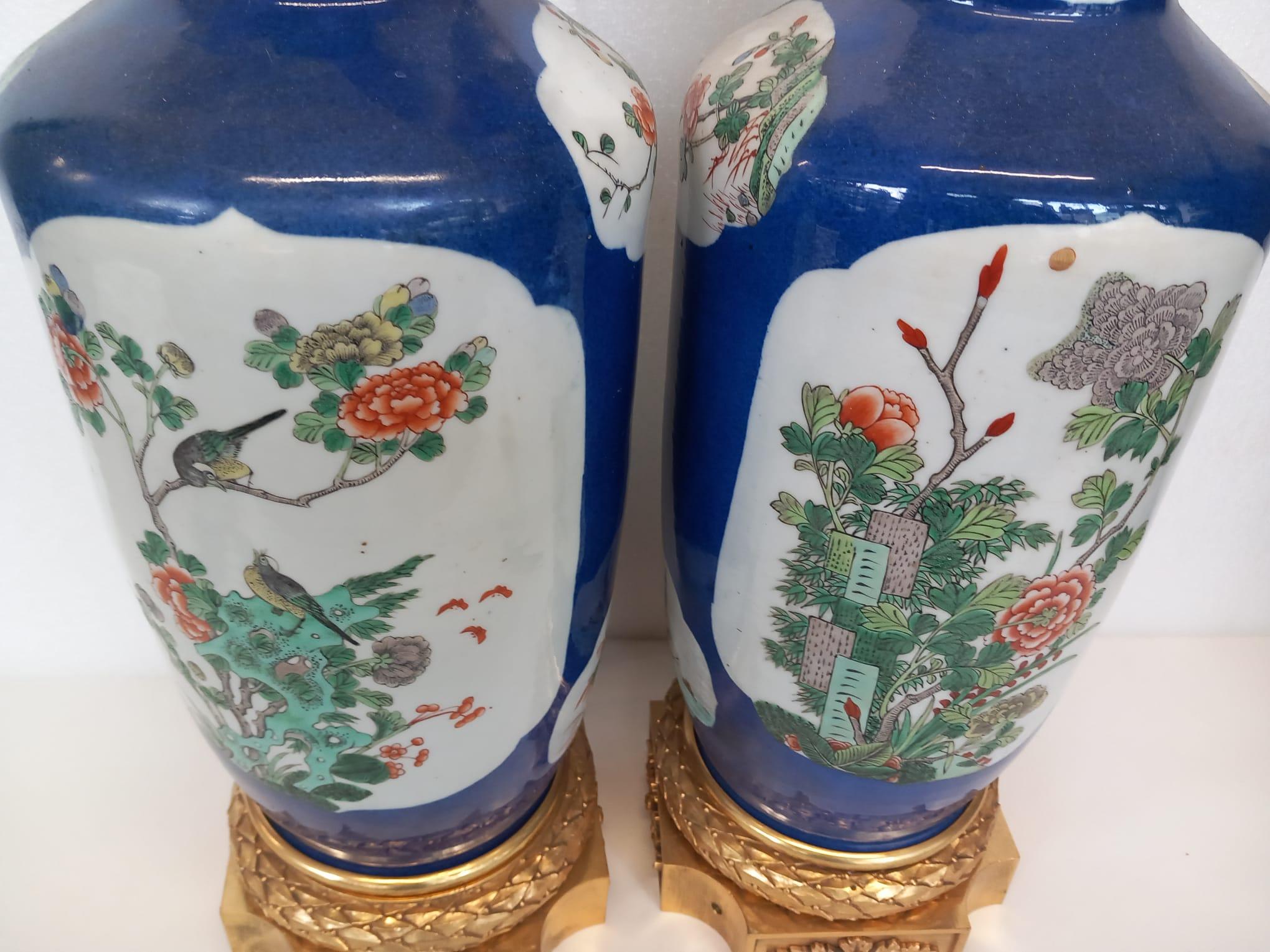 Pair of large Chinese blue vases , converted into lamps  In Good Condition For Sale In London, GB