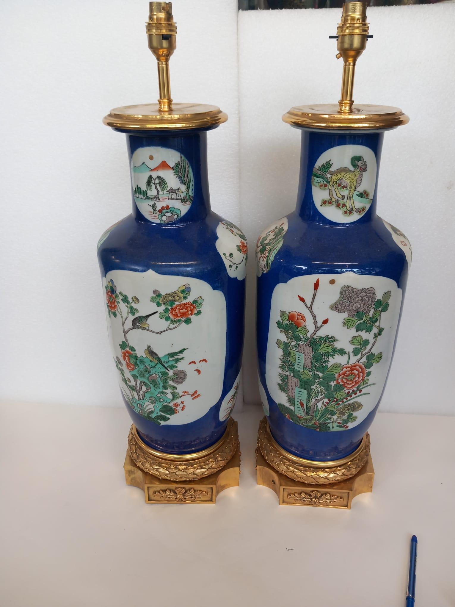 Pair of large Chinese blue vases , converted into lamps  For Sale 1