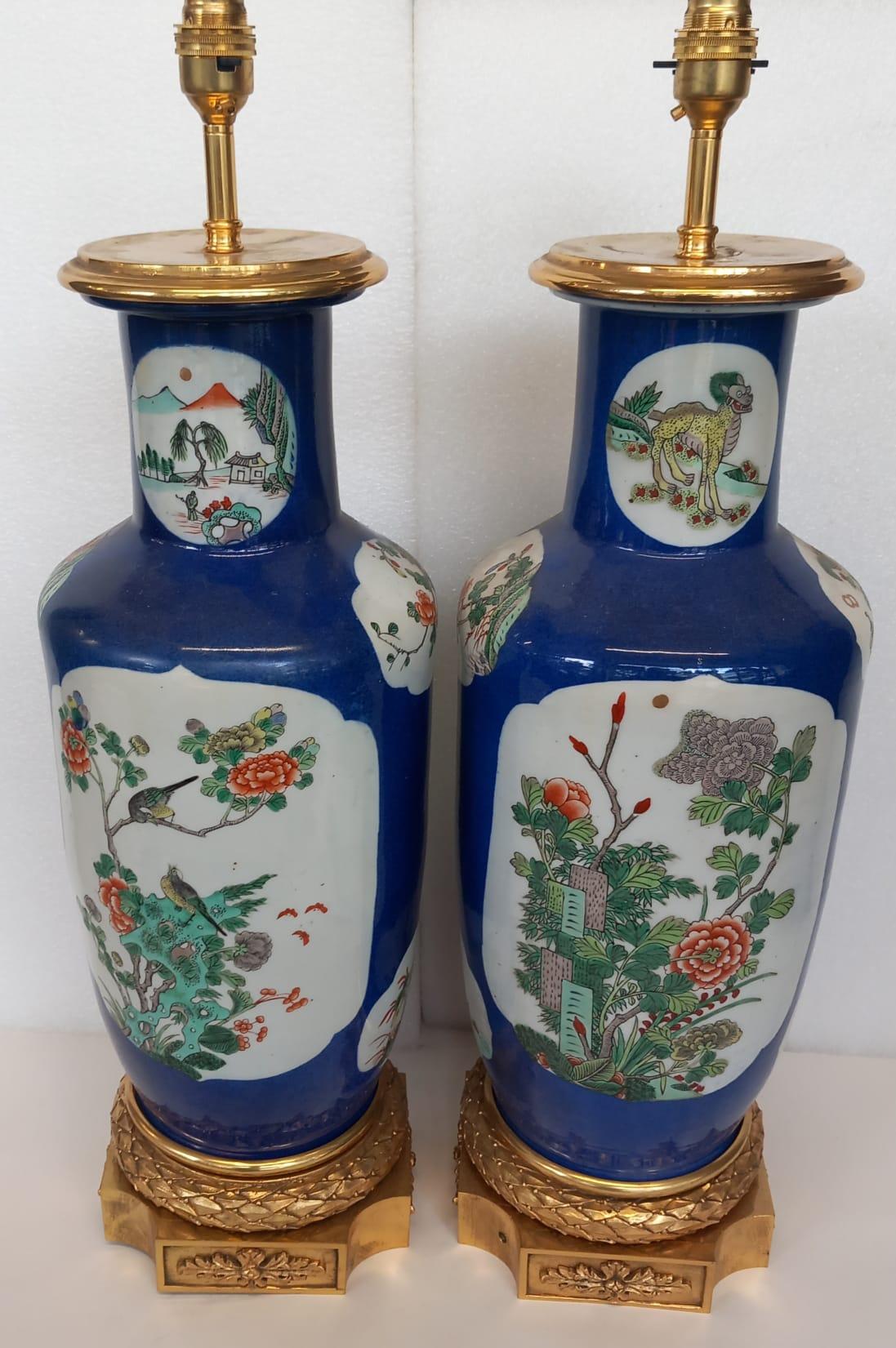 Pair of large Chinese blue vases , converted into lamps  For Sale 2
