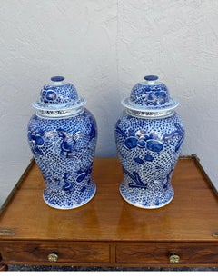 Pair of Large Chinese Blue & White Ginger Jars