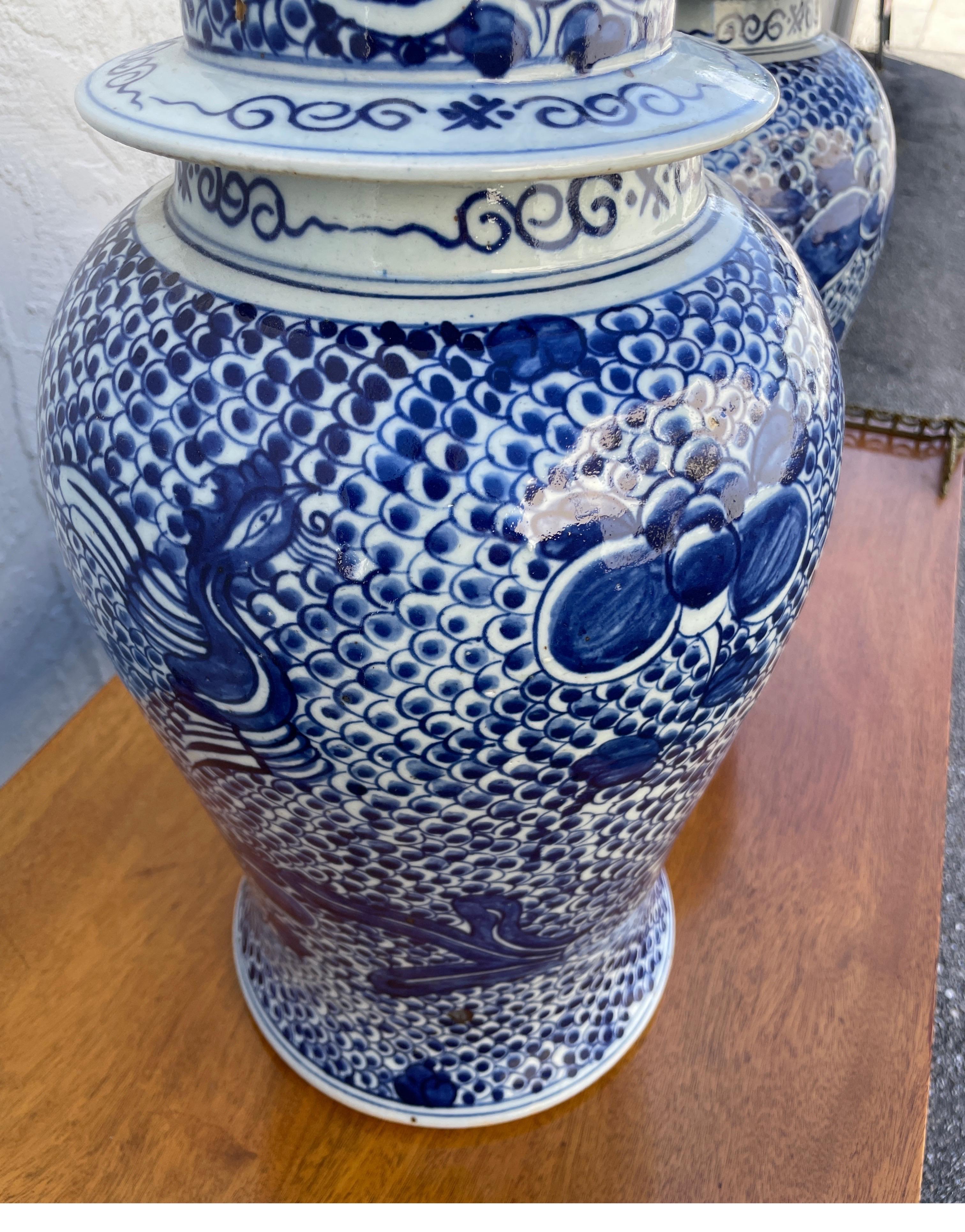 Pair of Large Chinese Blue & White Ginger Jars For Sale 3