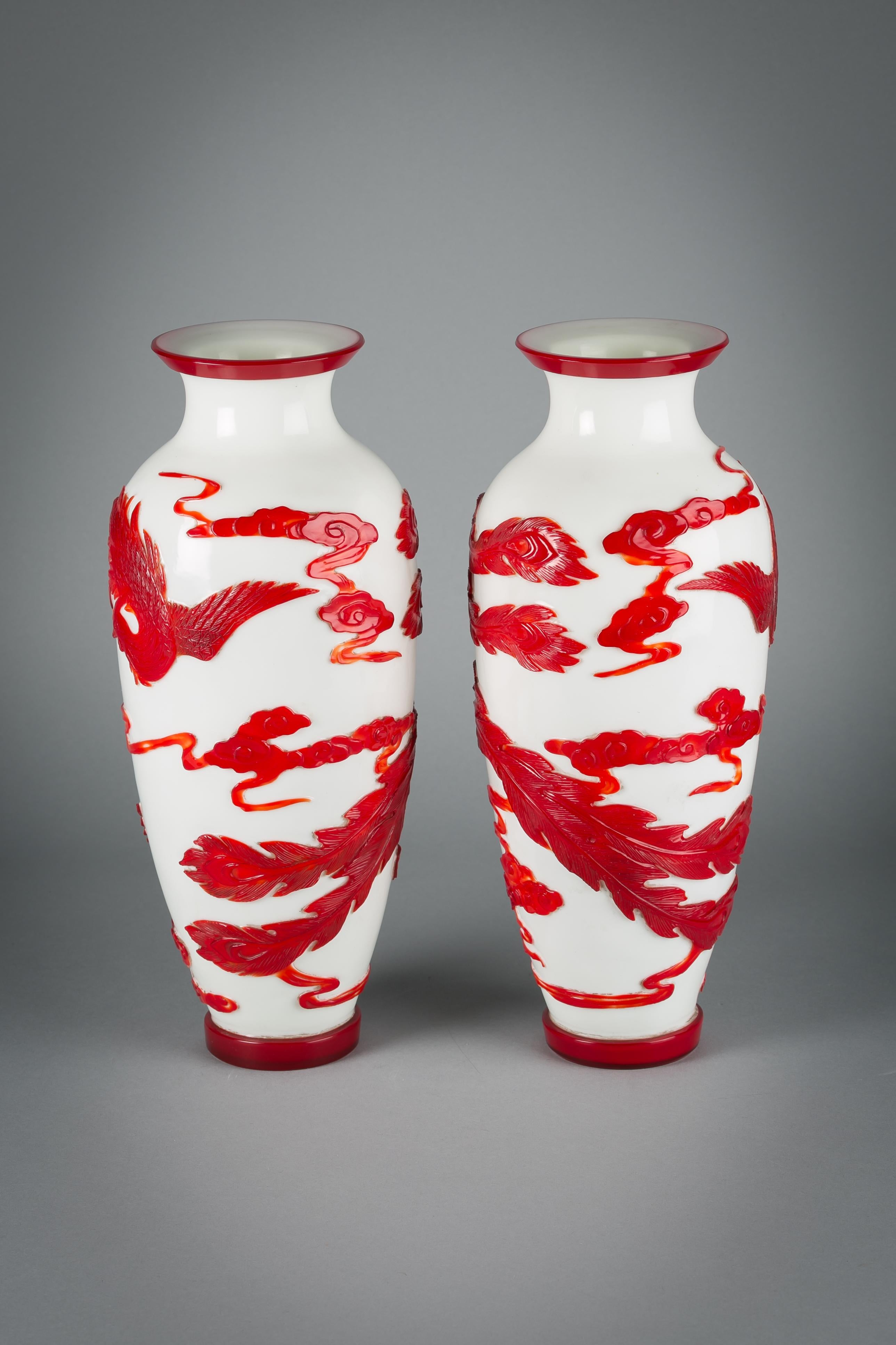 Pair of large Chinese cameo glass vases, circa 1900.