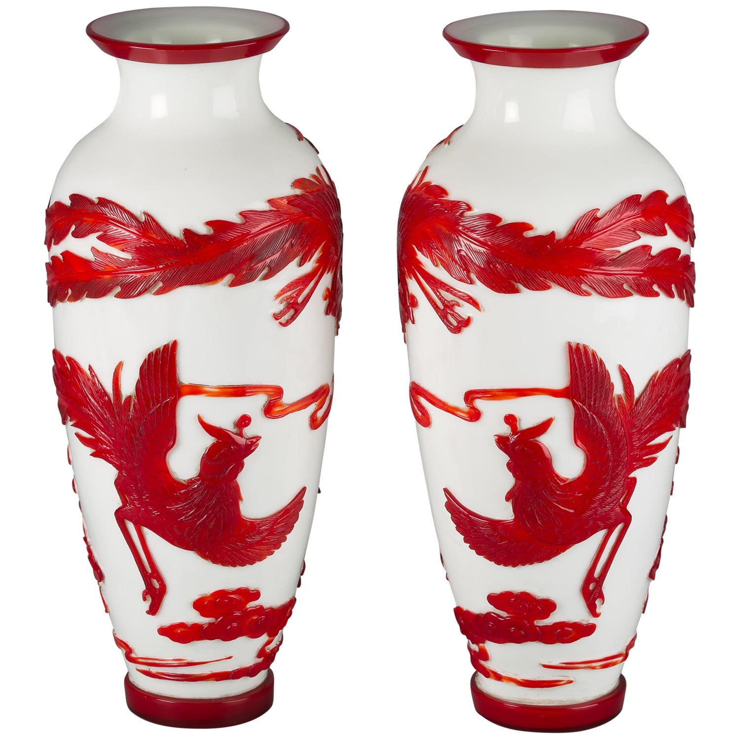 Pair Of Large Chinese Cameo Glass Vases Circa 1900 For Sale At