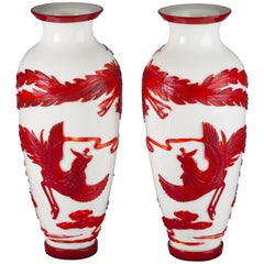 Pair of Large Chinese Cameo Glass Vases, circa 1900