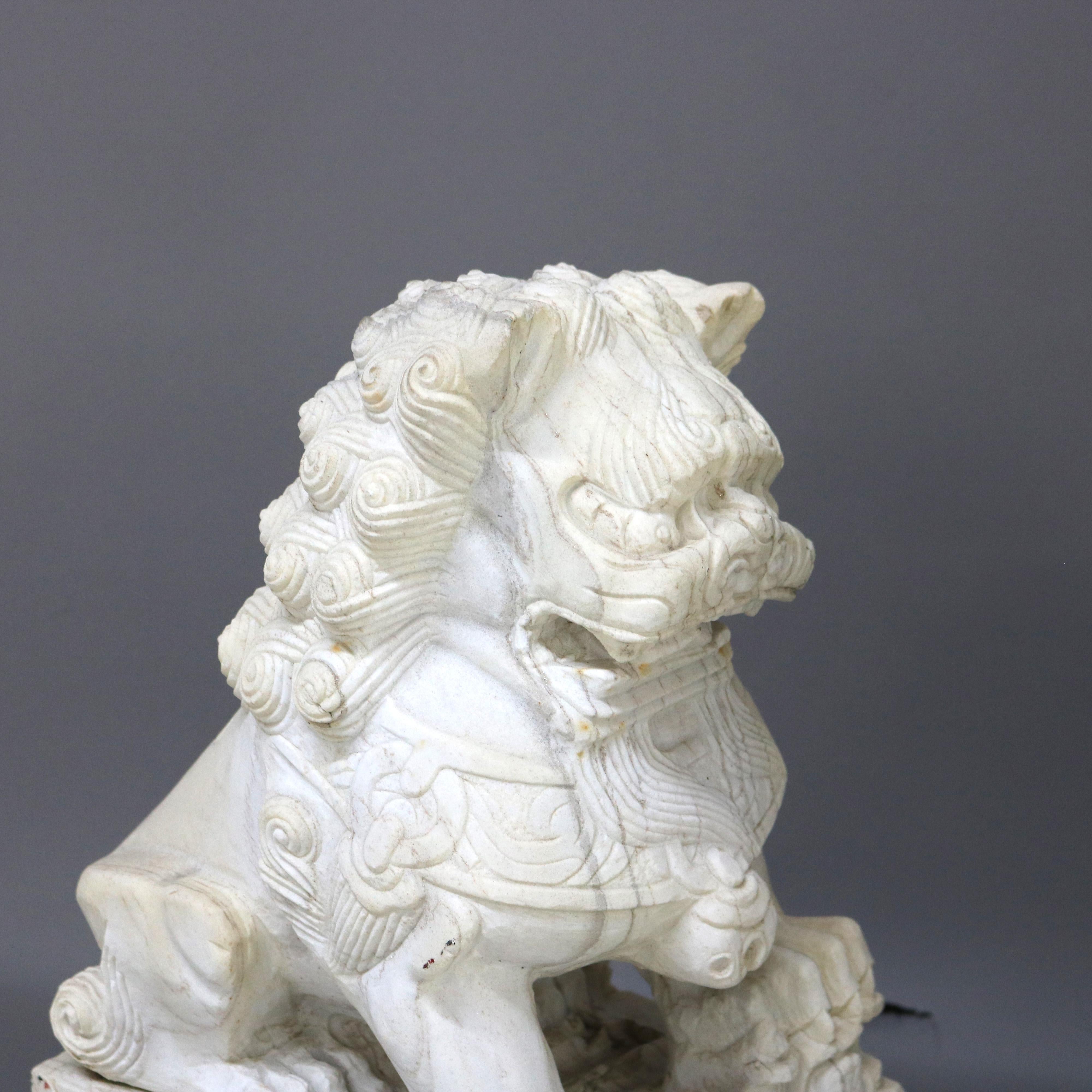 Intagliato Pair of Large Chinese Carved Stone Foo Dog Sculptures 20thC in vendita