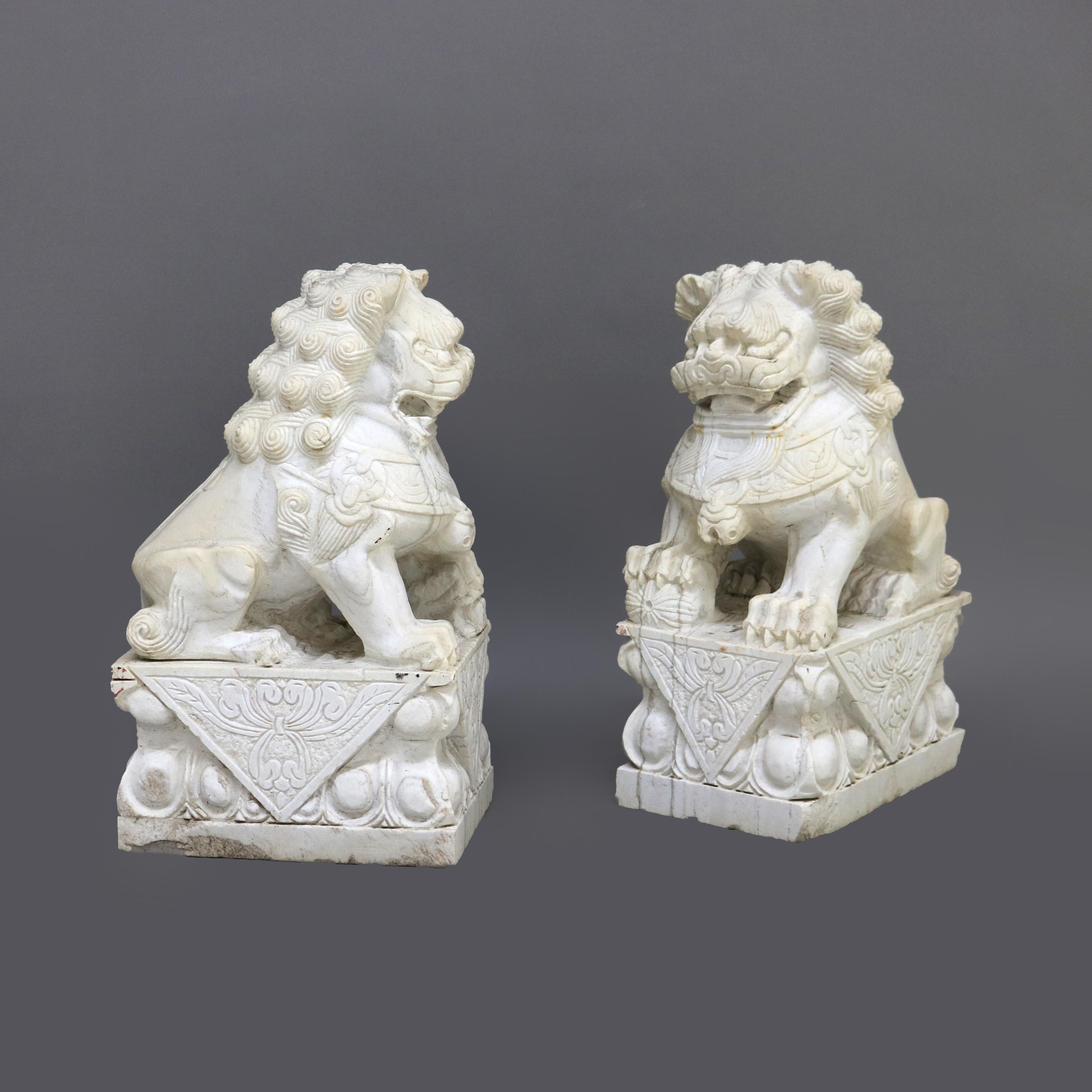 XX secolo Pair of Large Chinese Carved Stone Foo Dog Sculptures 20thC in vendita