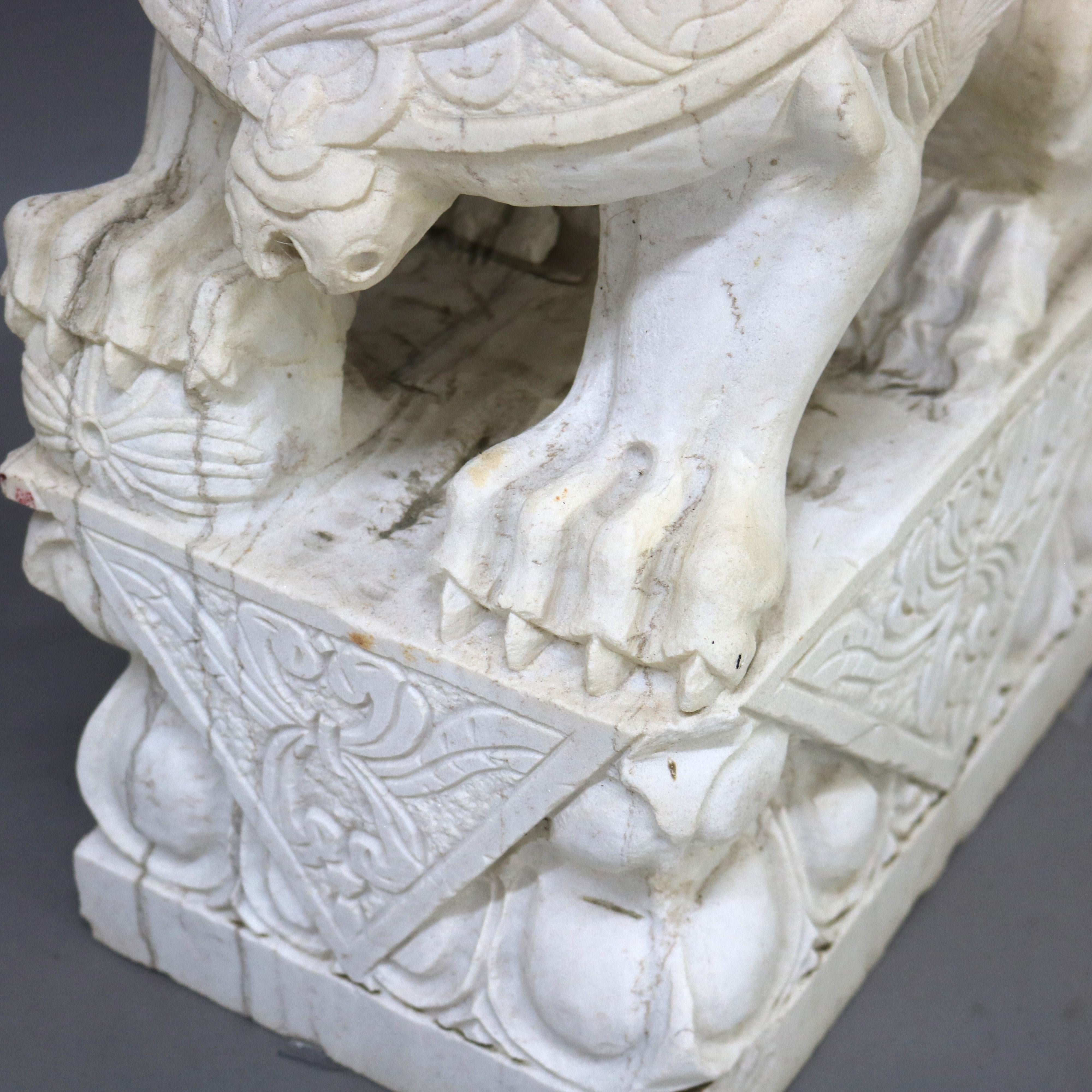 Pietra Pair of Large Chinese Carved Stone Foo Dog Sculptures 20thC in vendita