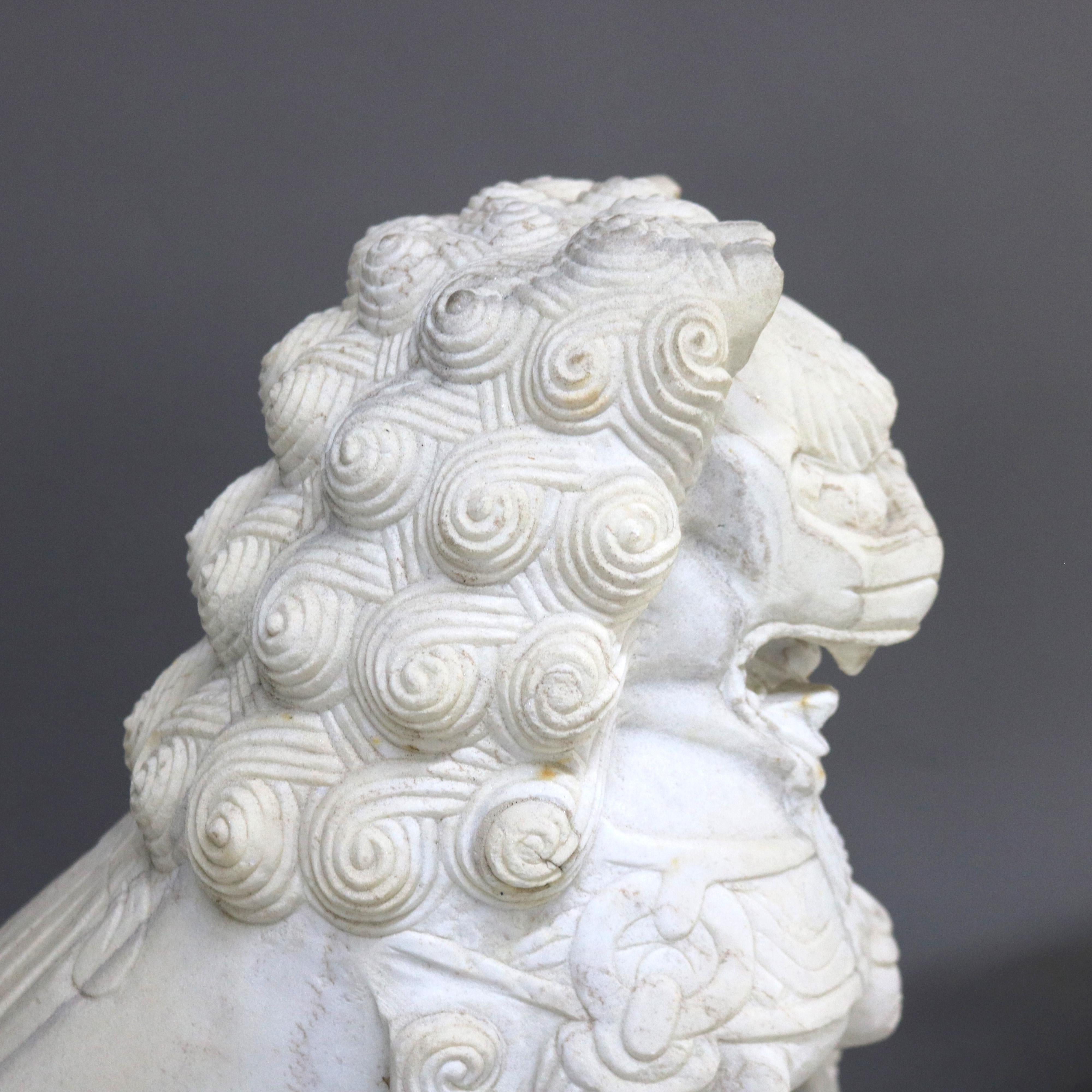 Pair of Large Chinese Carved Stone Foo Dog Sculptures 20thC in vendita 2