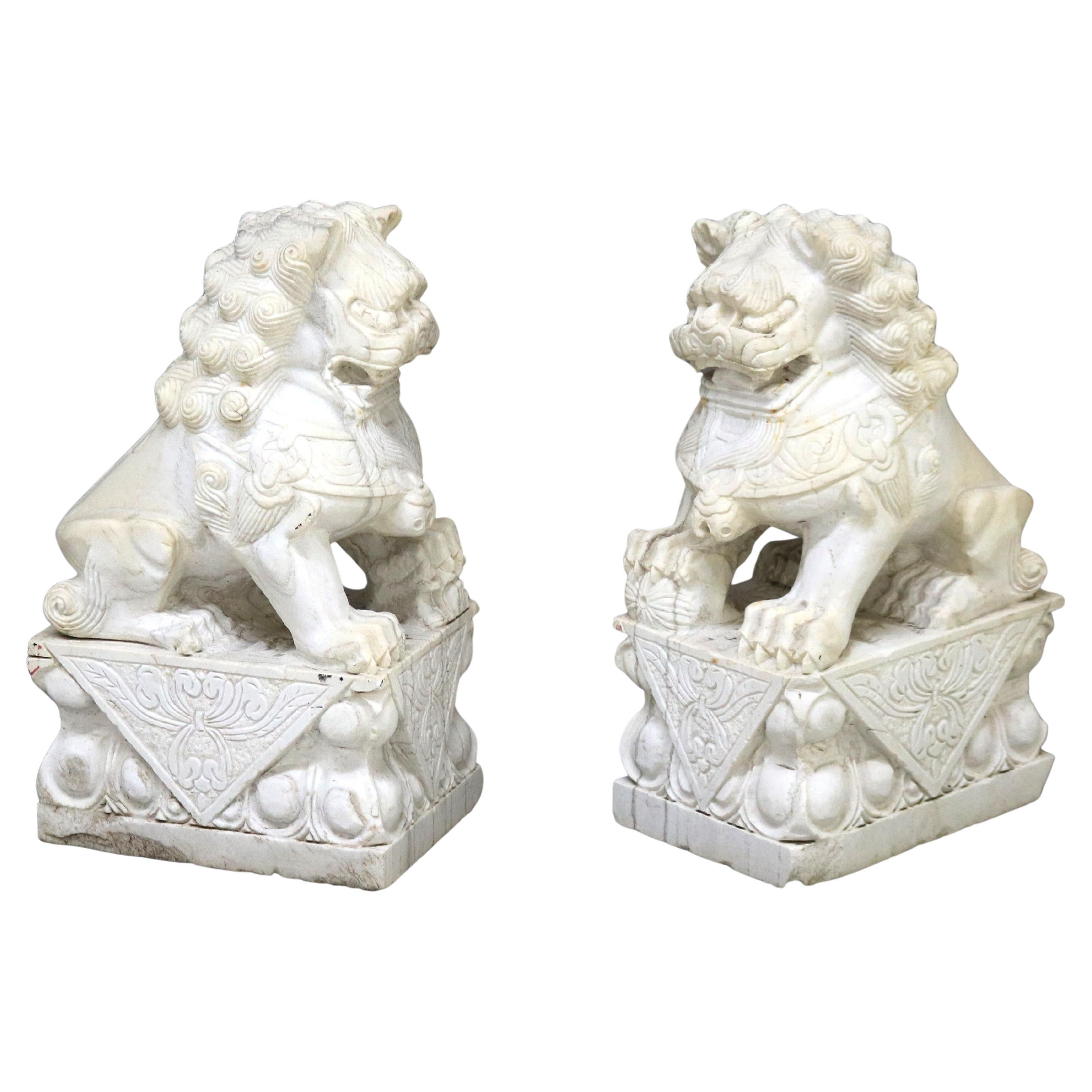 Pair of Large Chinese Carved Stone Foo Dog Sculptures 20thC