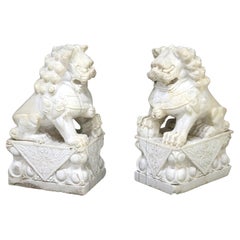 Pair of Large Chinese Carved Stone Foo Dog Sculptures 20thC