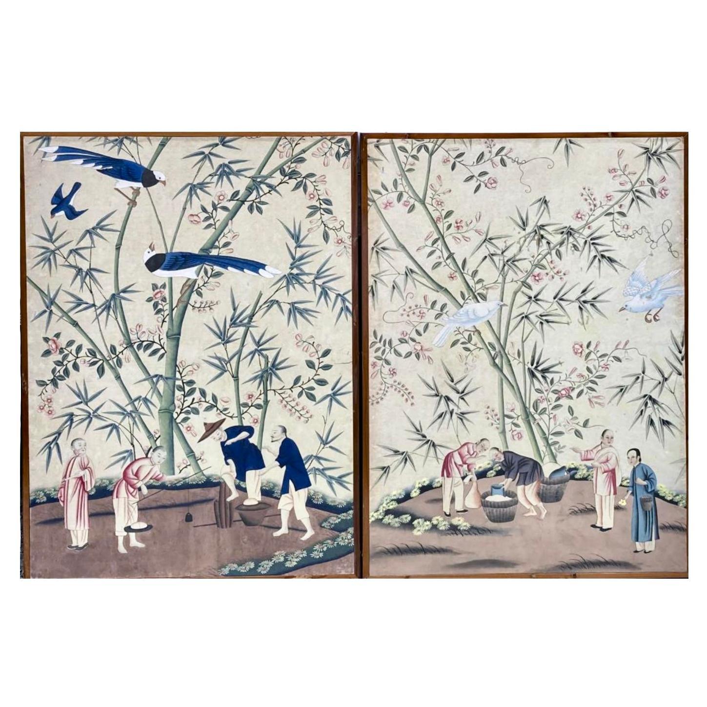 Pair Of Large Chinese Chinoiserie Panels For Sale