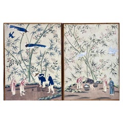 Vintage Pair Of Large Chinese Chinoiserie Panels