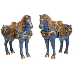 Pair of Large Chinese Cloisonne Horses