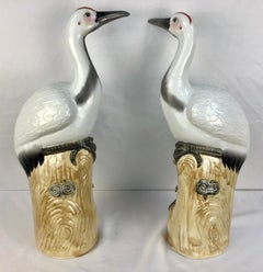 Pair of Large Chinese Export Porcelain Cranes