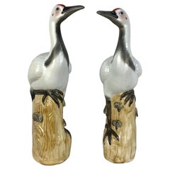 Pair of Large Chinese Export Porcelain Cranes