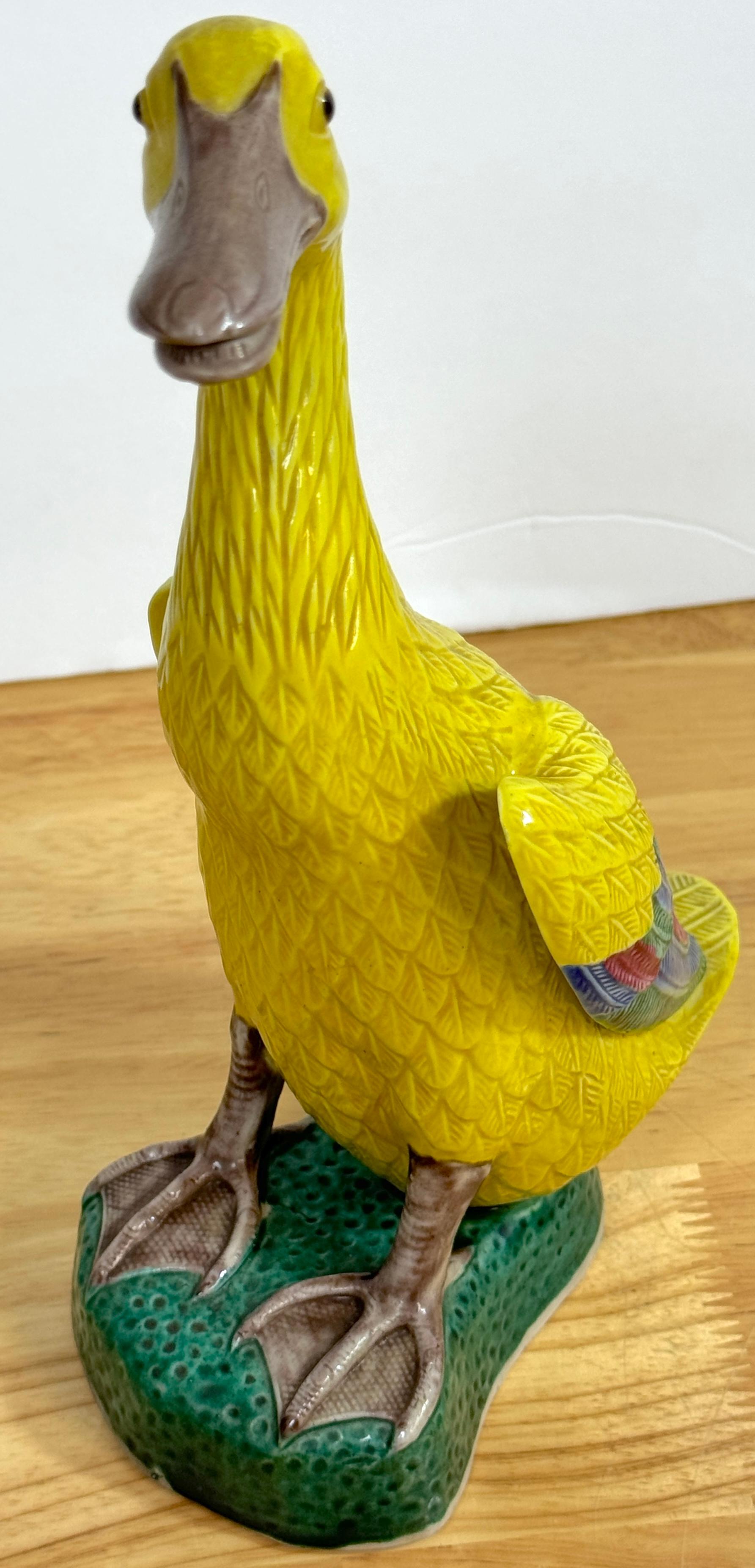 Pair of Large Chinese Export Porcelain Figures of Yellow Ducks 5